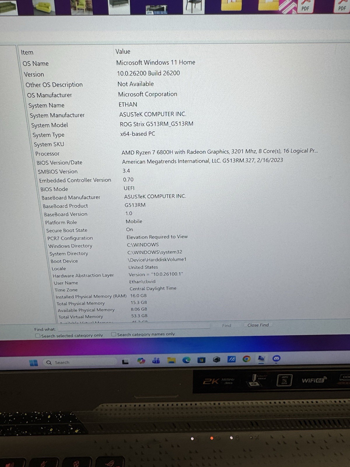 Asus ROG Strix G513R 15.6 Ryzen 7 6800H 3.2GHz 16GB RAM 1TB SSD GeForce RTX 3060