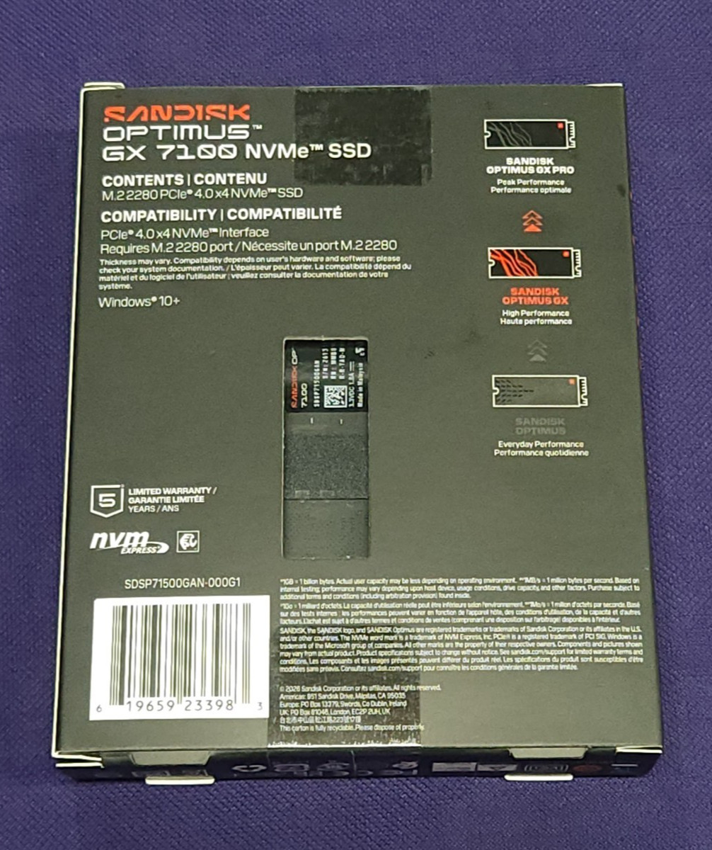 SanDisk Optimus GX 7100 500GB NVMe PCIe 4.0 x4 M.2 2280 SSD 6800MB/s