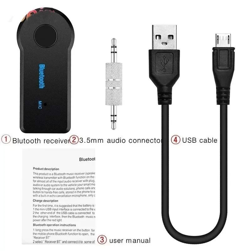 Bluetooth 5.0 AUX Adapter 3.5mm Jack Car Receiver Wireless Hands-Free Mic