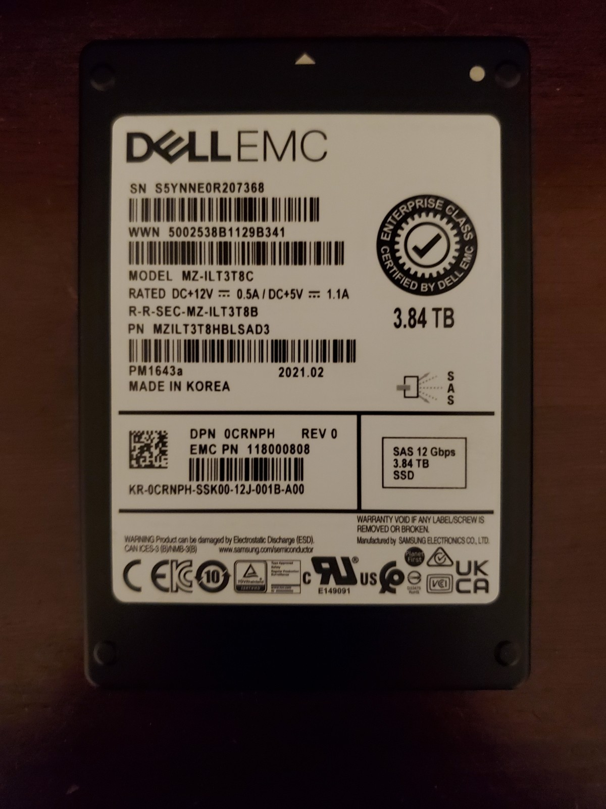 Dell EMC 3.84TB SAS SSD 12Gbs 2.5″ PM1643a – MZ-ILT3T8C 0CRNPH brand new