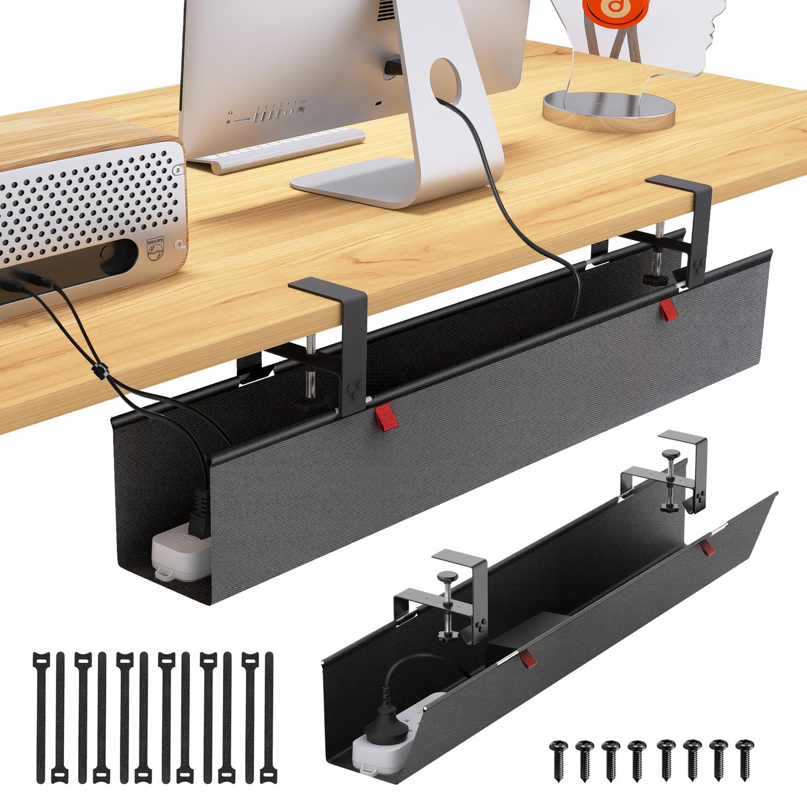 Under Desk Cable Management Tray Fabric Wire Cord Hider 35.8×5.6 Inch Black
