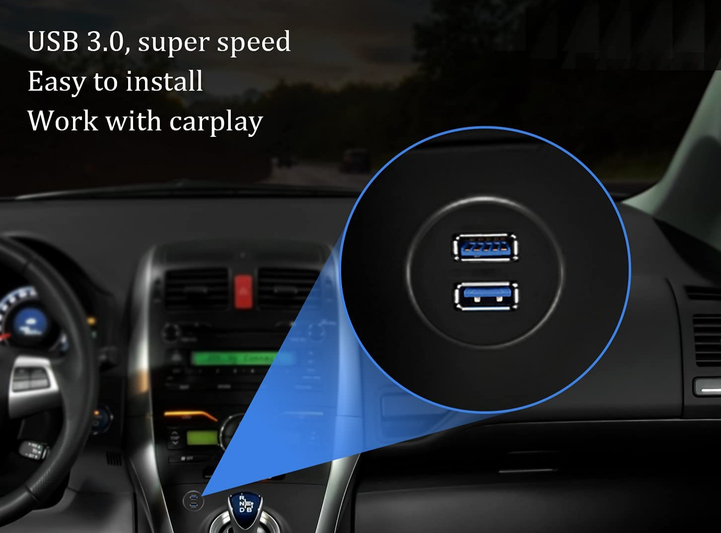 2 Ports Dual USB 3.0 Male to USB 3.0 Female AUX Flush Mount Car Mount Extension