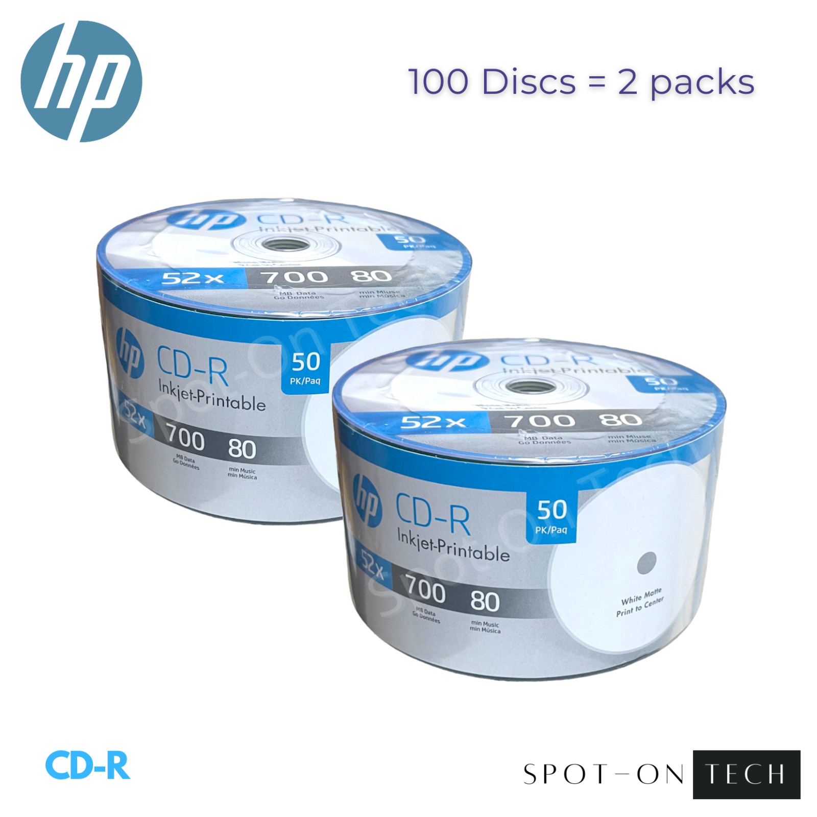 100 HP CD CD-R White Inkjet Printable 52X Blank media 700MB Disc Same day SHIP