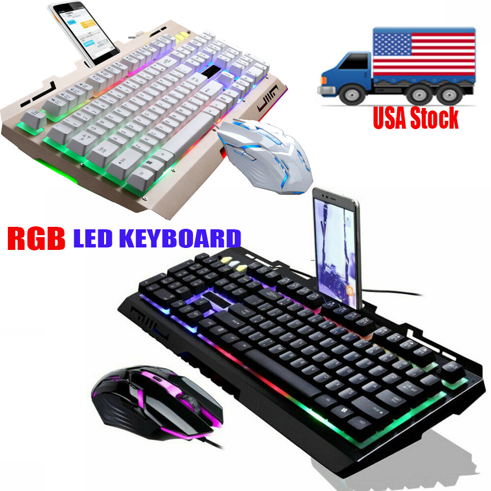 Backlit Computer Desktop Wired Gaming Keyboard + Mouse Mechanical Feel Led Light
