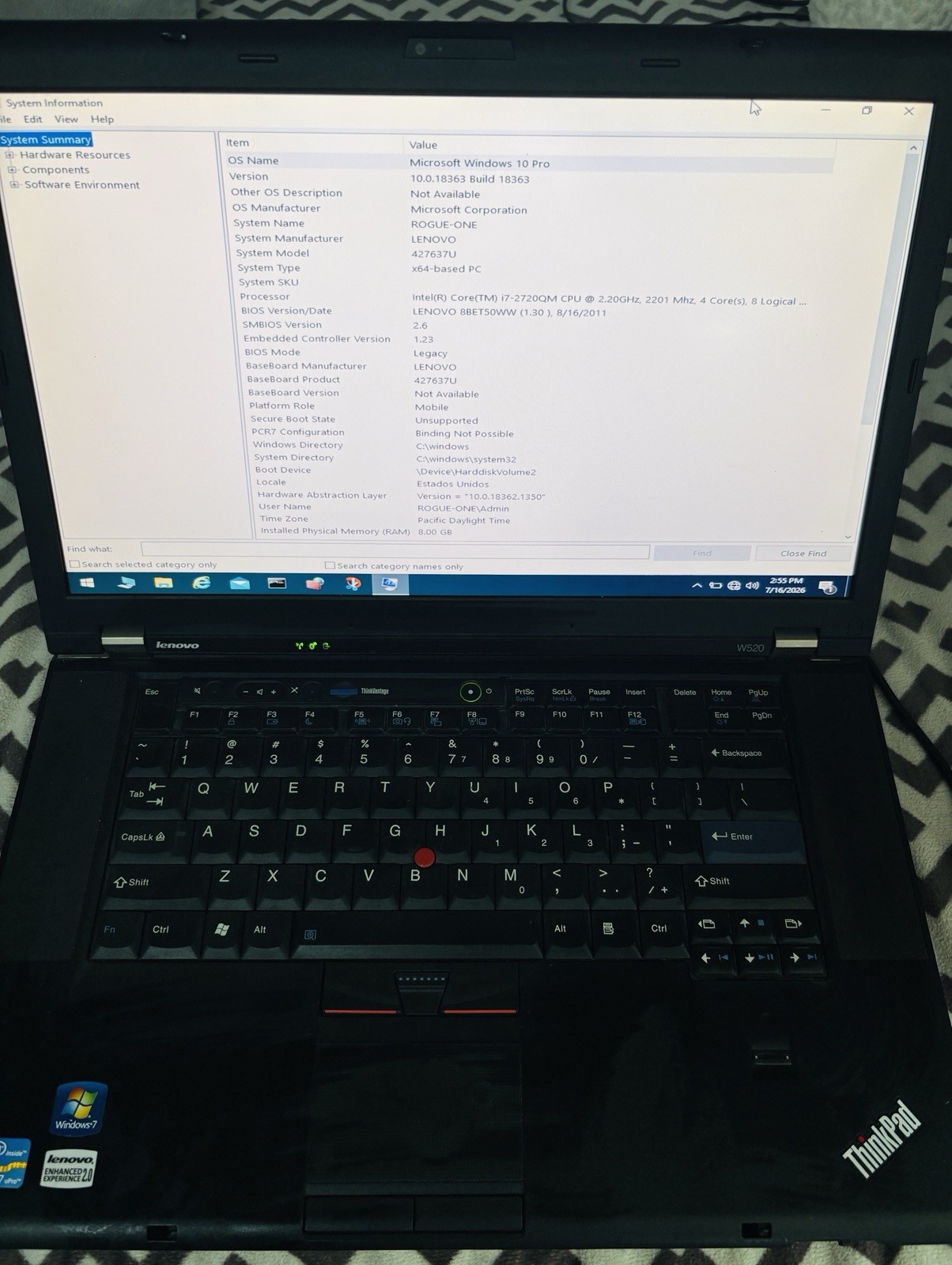 Lenovo ThinkPad W520 15.6” (128gb HDD Intel Core i7-2760QM 2.2GHz 8GB) Laptop