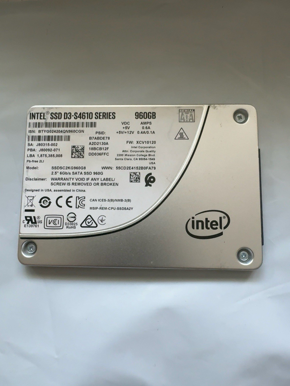 99% Intel SSDSC2KG960G8 D3-S4610 Series 960GB 2.5” TLC 3D2 7mm SATA 6Gb/s SSD