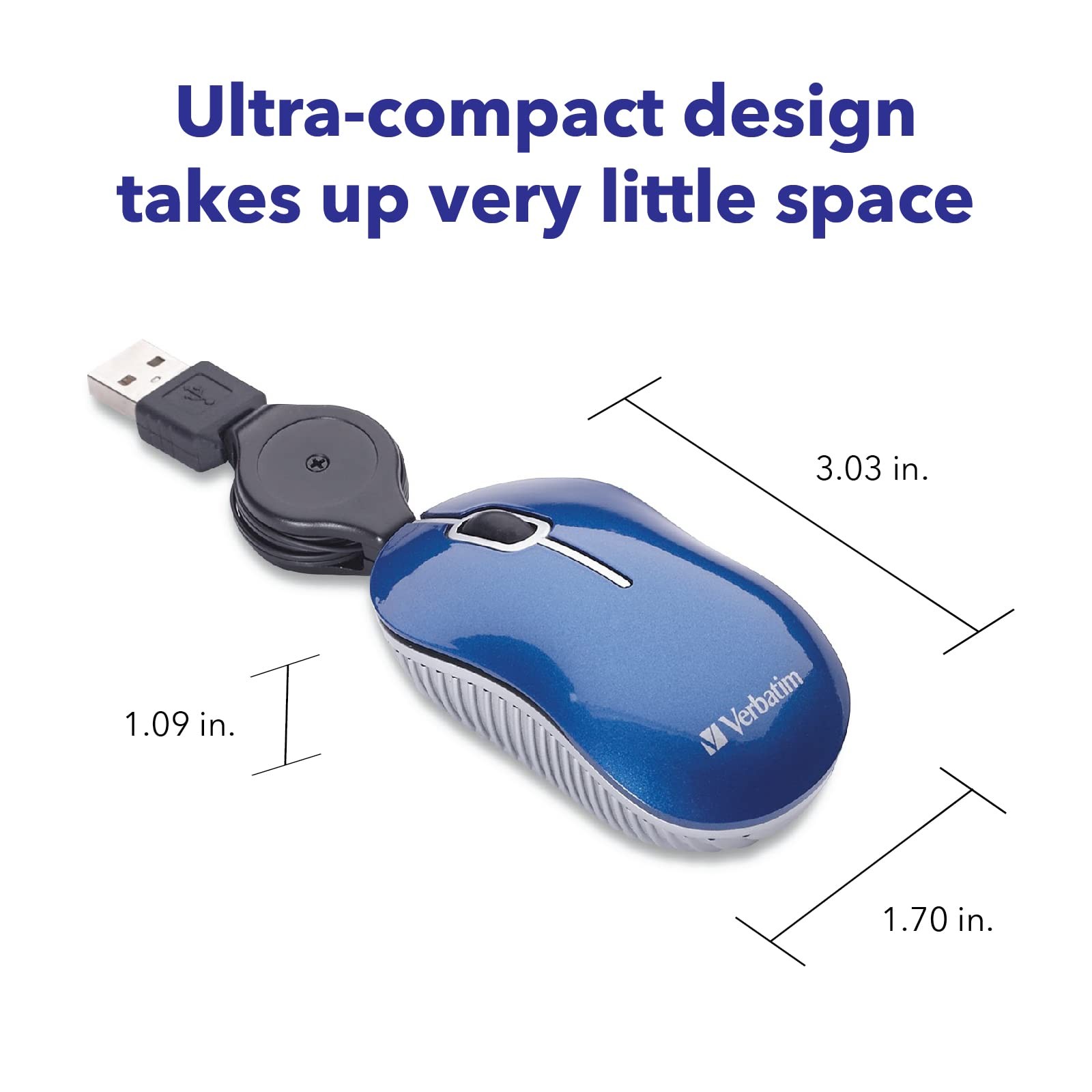 Verbatim Wired Optical Computer Mini USB-A Mouse – Plug & Play Mini, BLUE