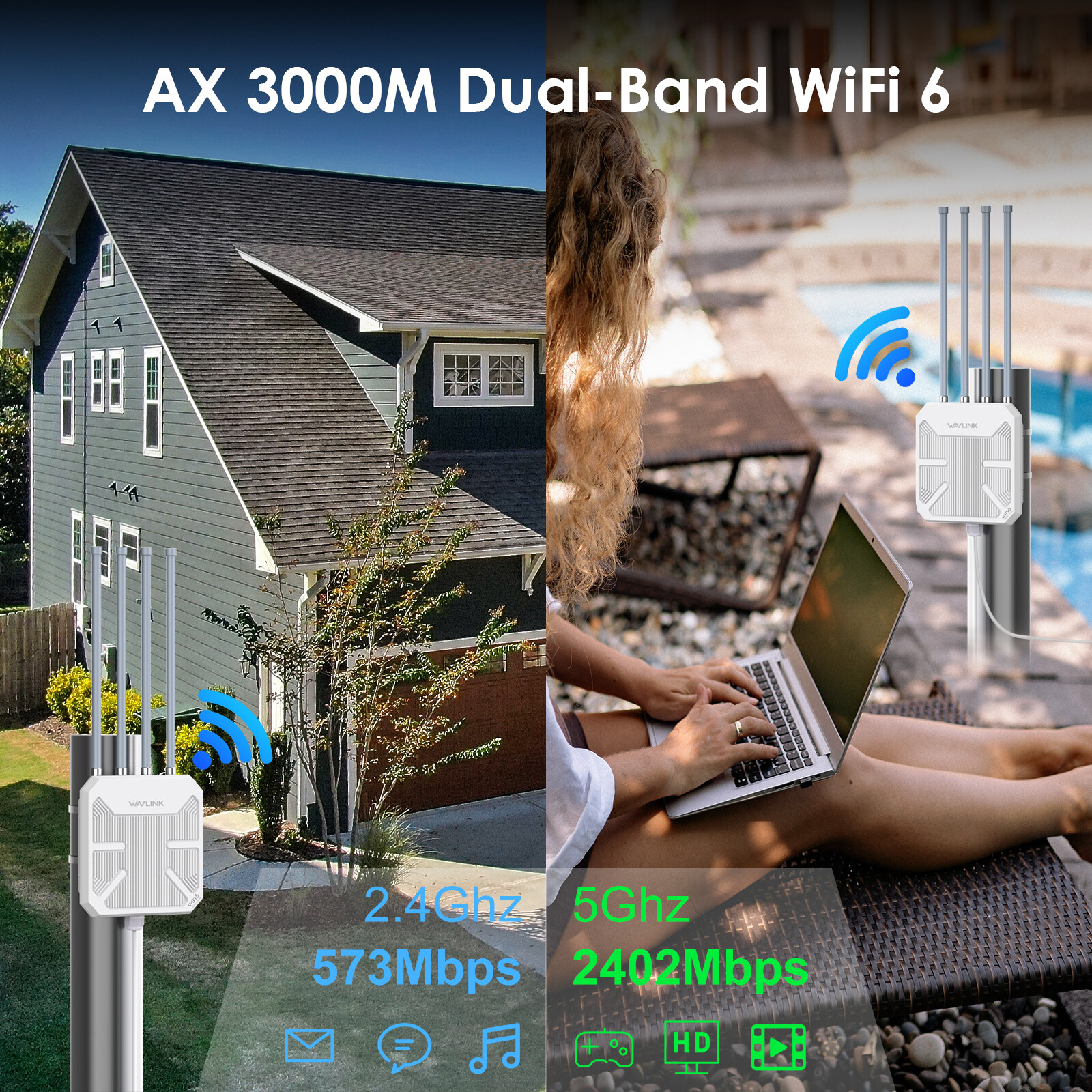 AX3000 WiFi 6 Mesh Extender Outdoor Long Range AX1800 Booster AC1200 Repeater