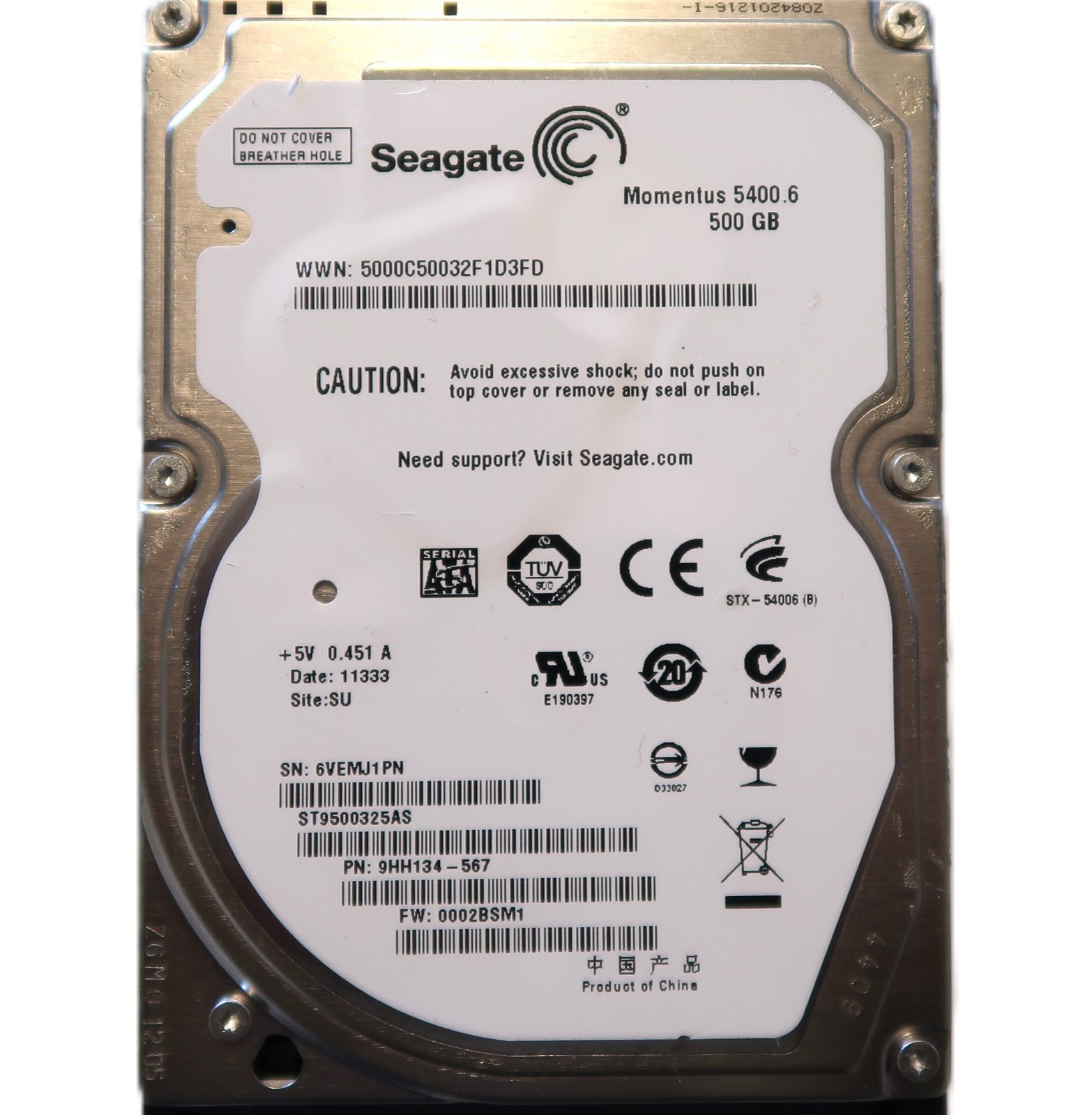 ST9500325AS PN: 9HH134-567 FW:0002BSM1 SU (6VEM) China 2.5″ 500gb Sata 02/2011