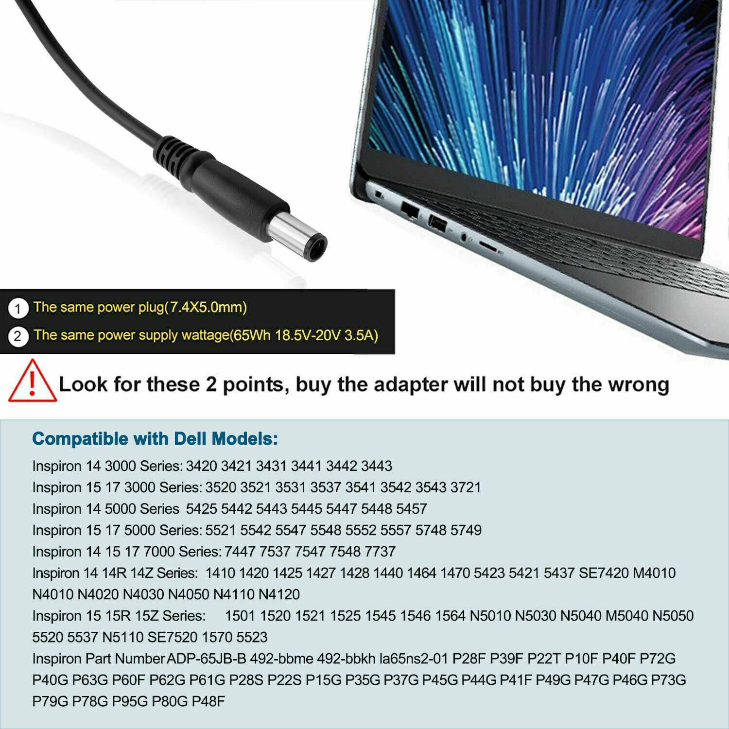 65W Laptop Charger For Dell Chromebook 11 3120 3180 3181 3189 Power Adapter Cord