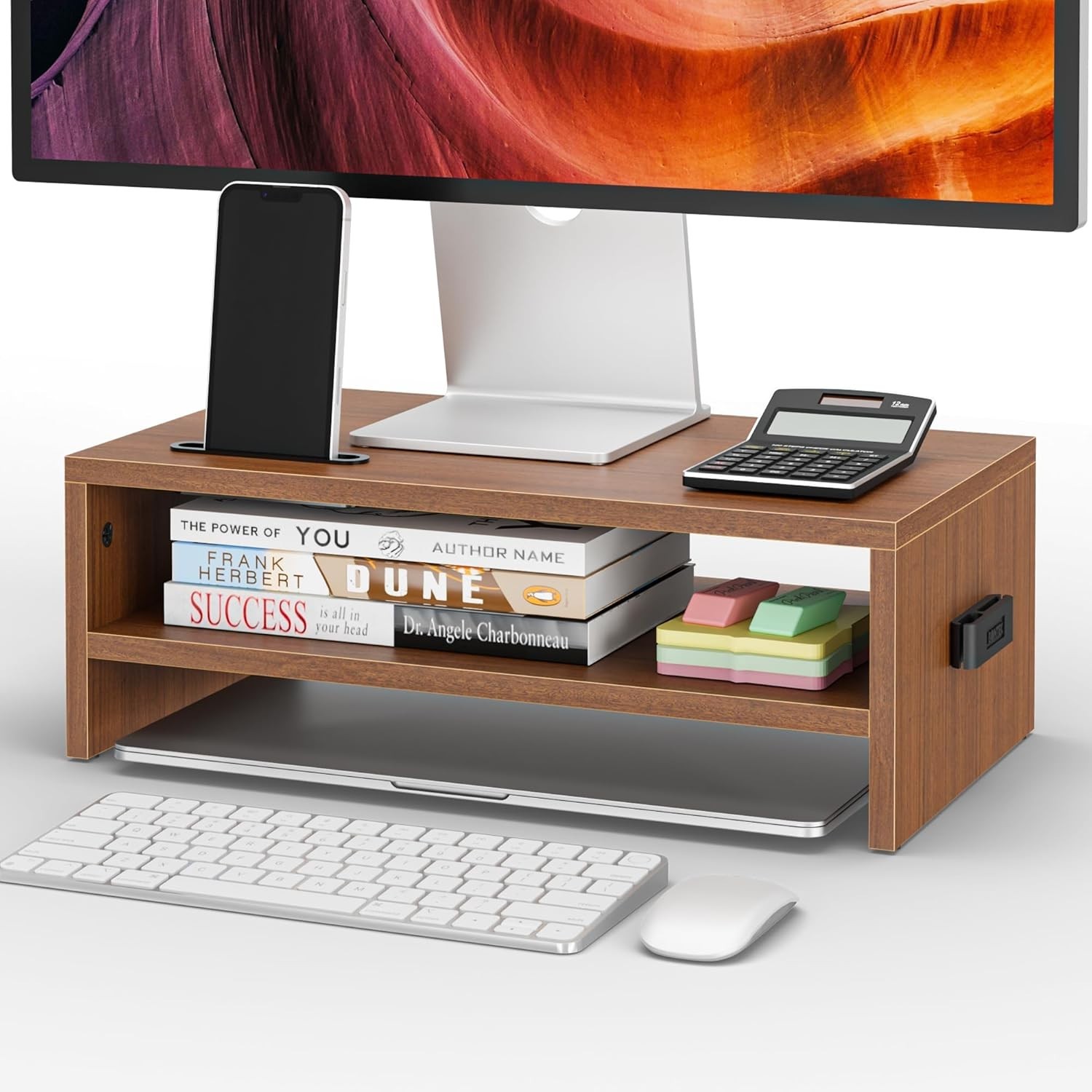 Elegant 2-Tier Walnut Monitor Stand for Ergonomic Desk Organization – 16.5 Inch