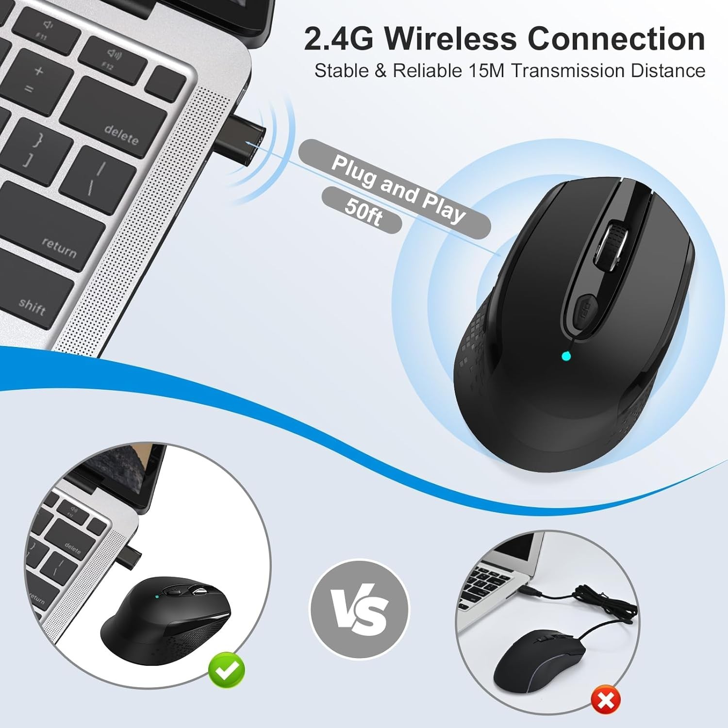 USB C Wireless Mouse, Type C Silent Mouse for MacBook Air/Pro,2.4G Cordless