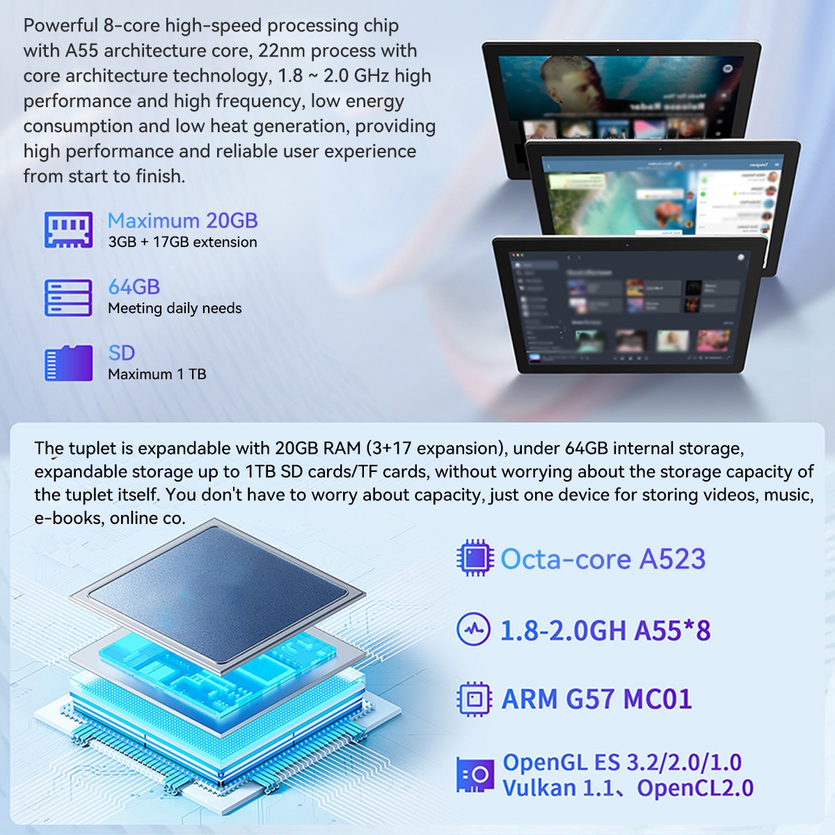AEEZO 2026 Newest Tablet Android 15 Tablet 20GB RAM+64GB ROM Octa-Core 2.4G+5G