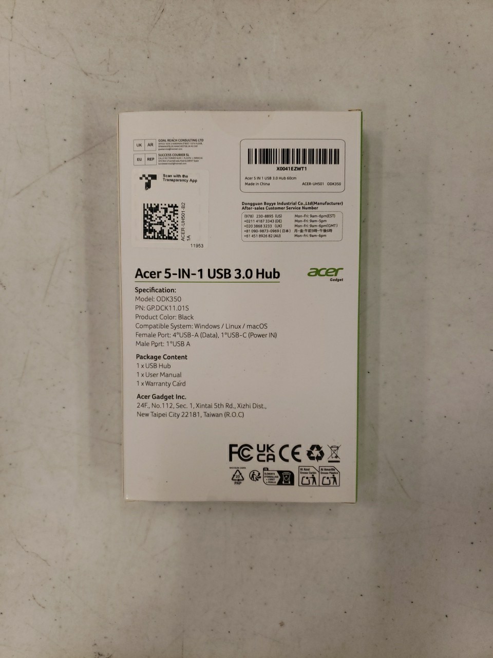 Acer USB Hub 3.0 / 5-IN-1 With 4 Ports ( Black)