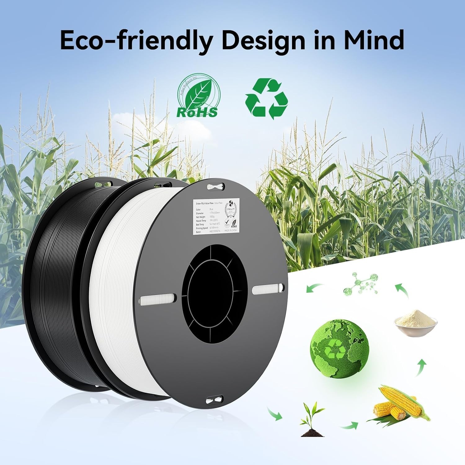 Cost-Effective Bundle: 2Kg PLA Filament 1.75mm in Black – Ideal for 3D Printing
