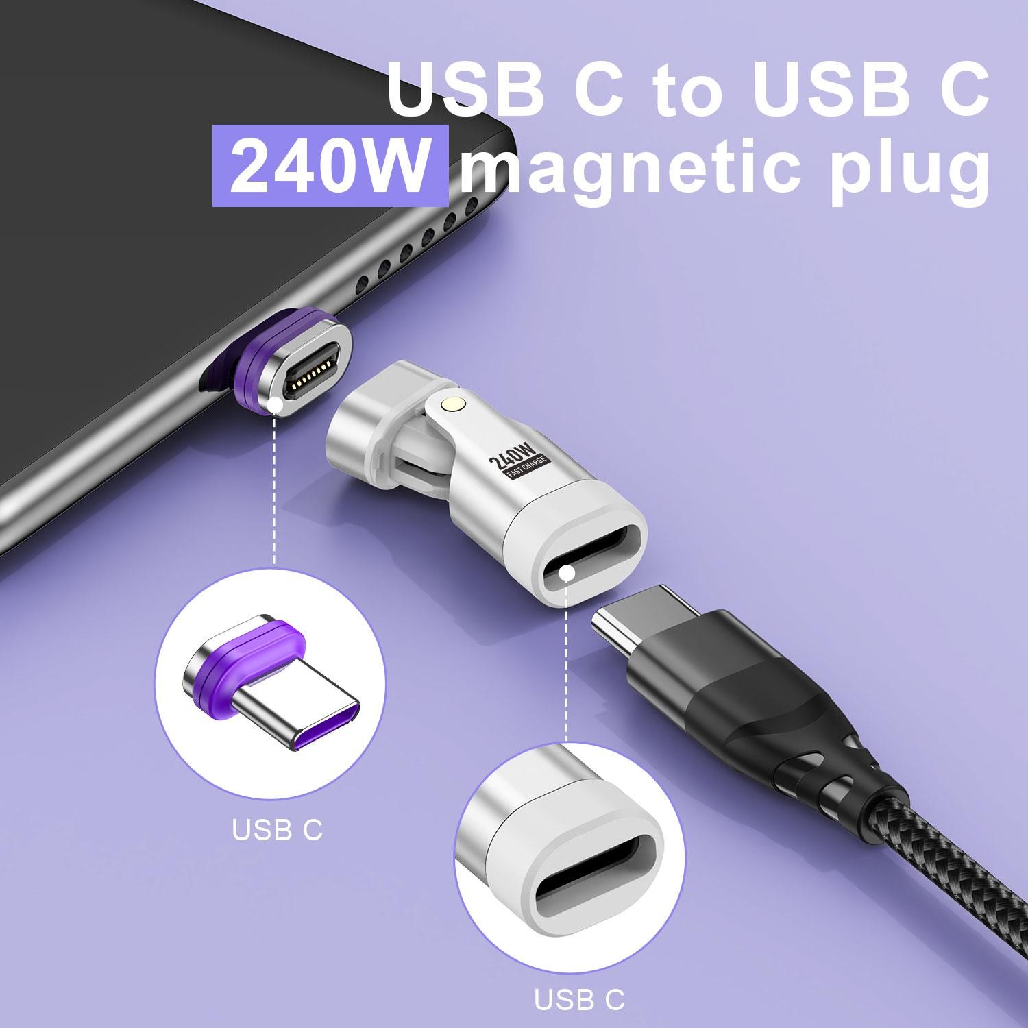 Fast Charging Type-c Converter Uslion 240w Magnetic Usb-c Adapter 180° Rotation¢