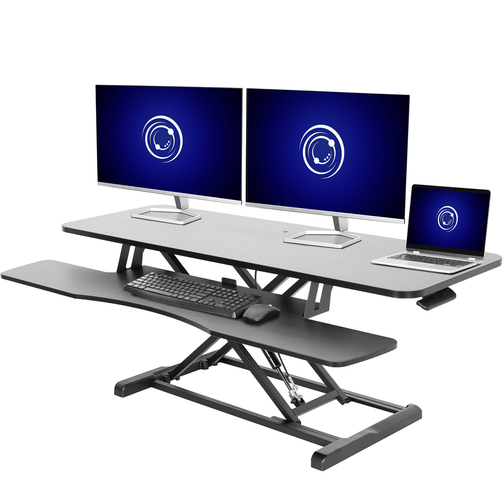 VIVO Black Height Adjustable 48″ Standing Desk Monitor Riser, Sit Stand Tabletop
