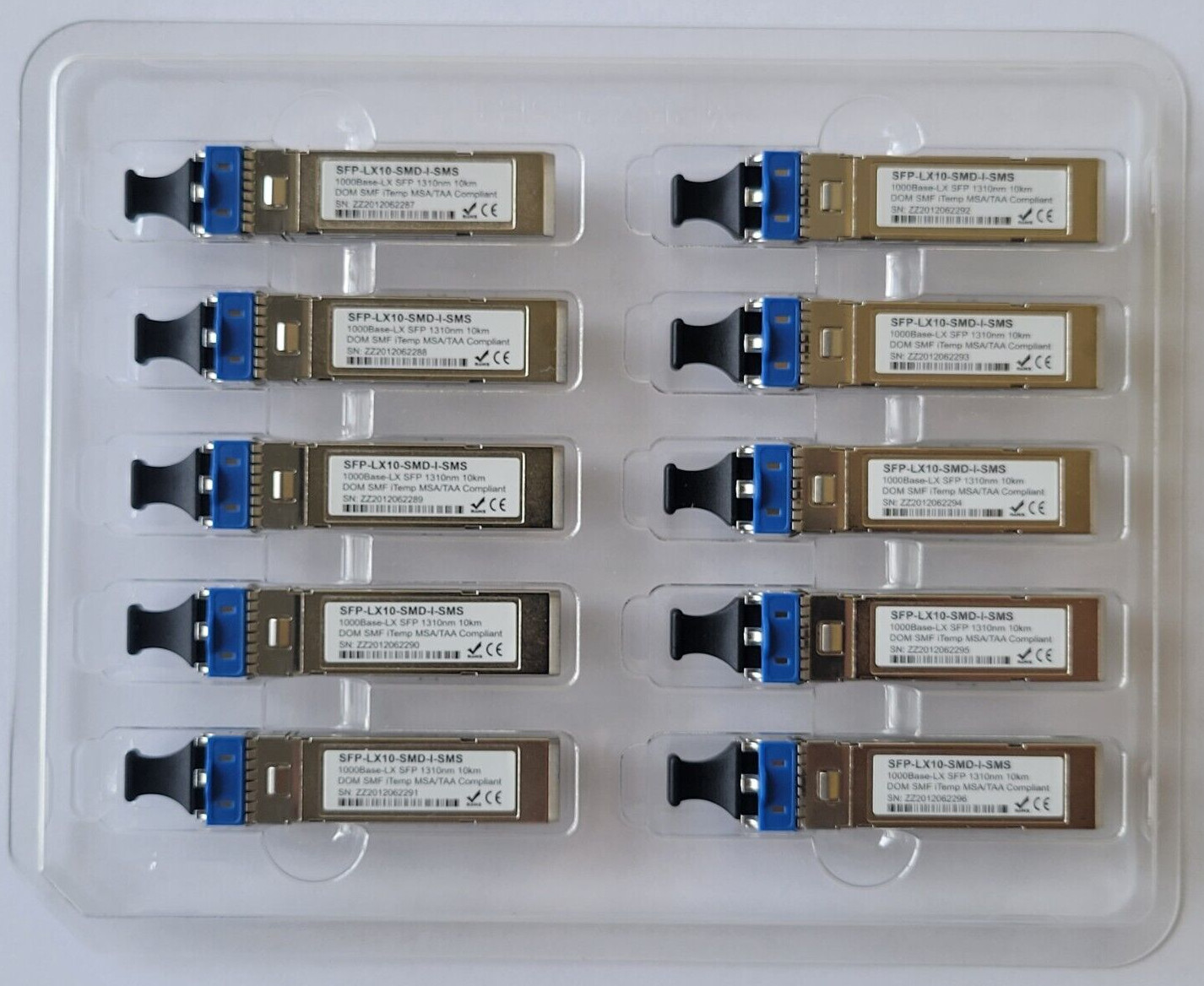 Lot of 10 Transceiver 1000BASE-LX SFP 1310nm 10km DOM SMF