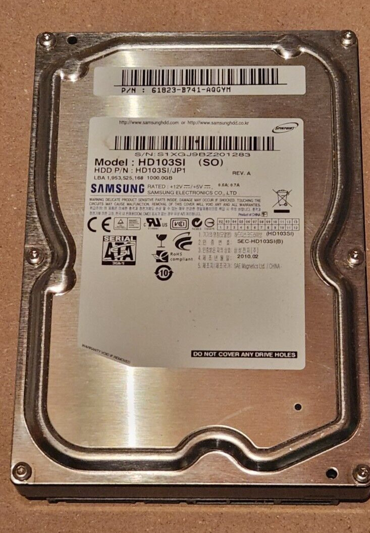 Samsung Spinpoint 1TB 5400RPM 3.5″ SATA Desktop Hard Drive HD103SI Erased Tested