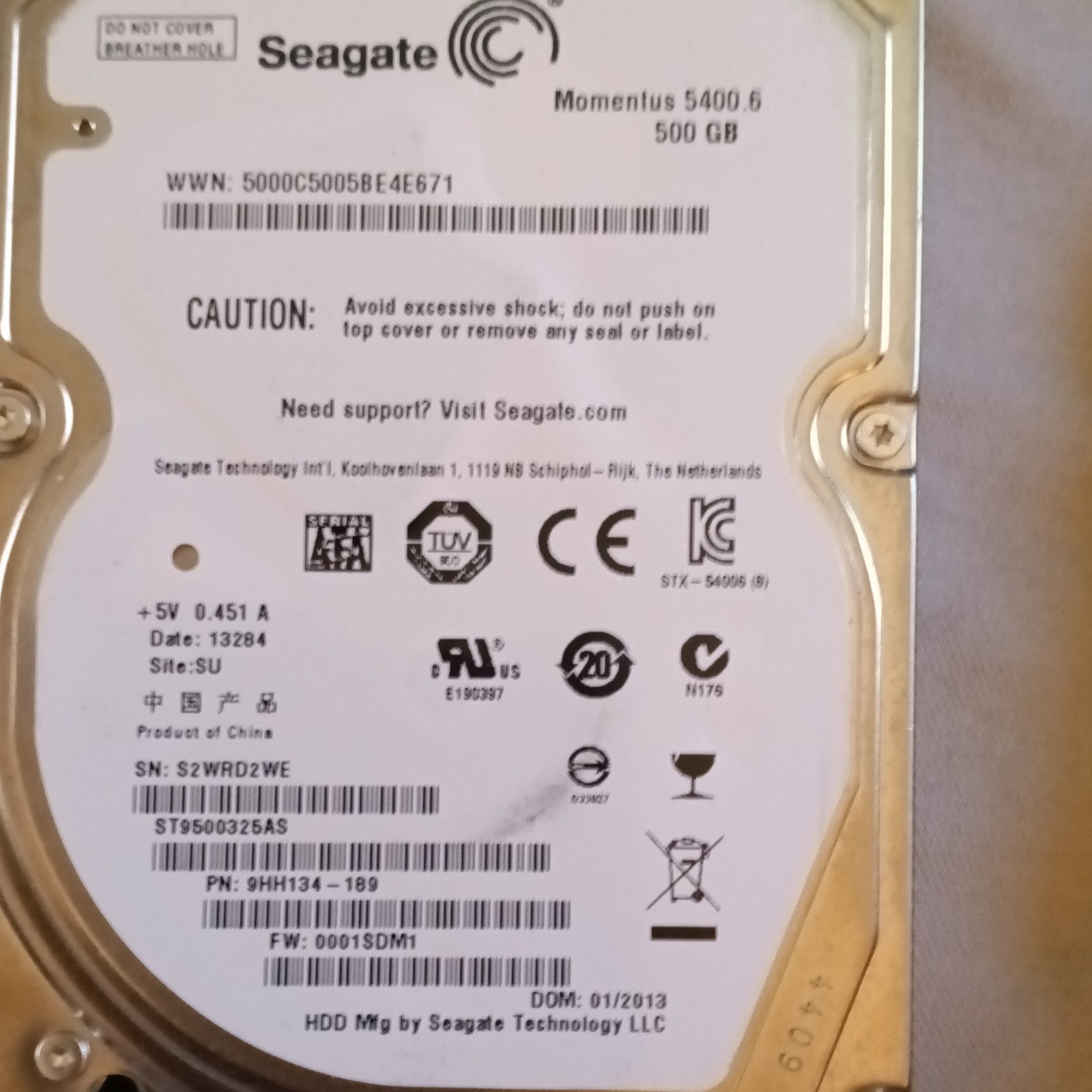 Seagate Momentus 5400.6 500GB 2.5″ SATA 5400RPM 8MB HDD ST9500325AS
