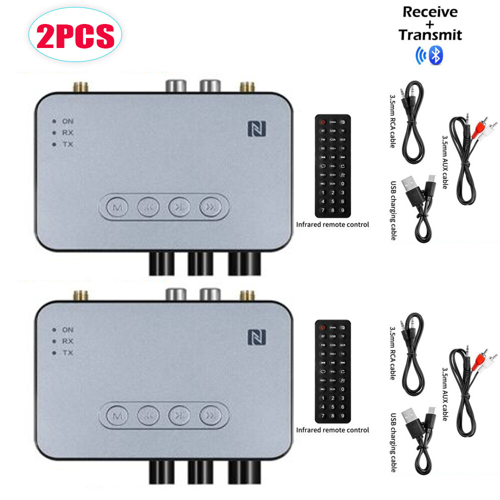 2xBluetooth 5.1 Transmitter Receiver Wireless NFC to RCA Stereo Audio Adapter US