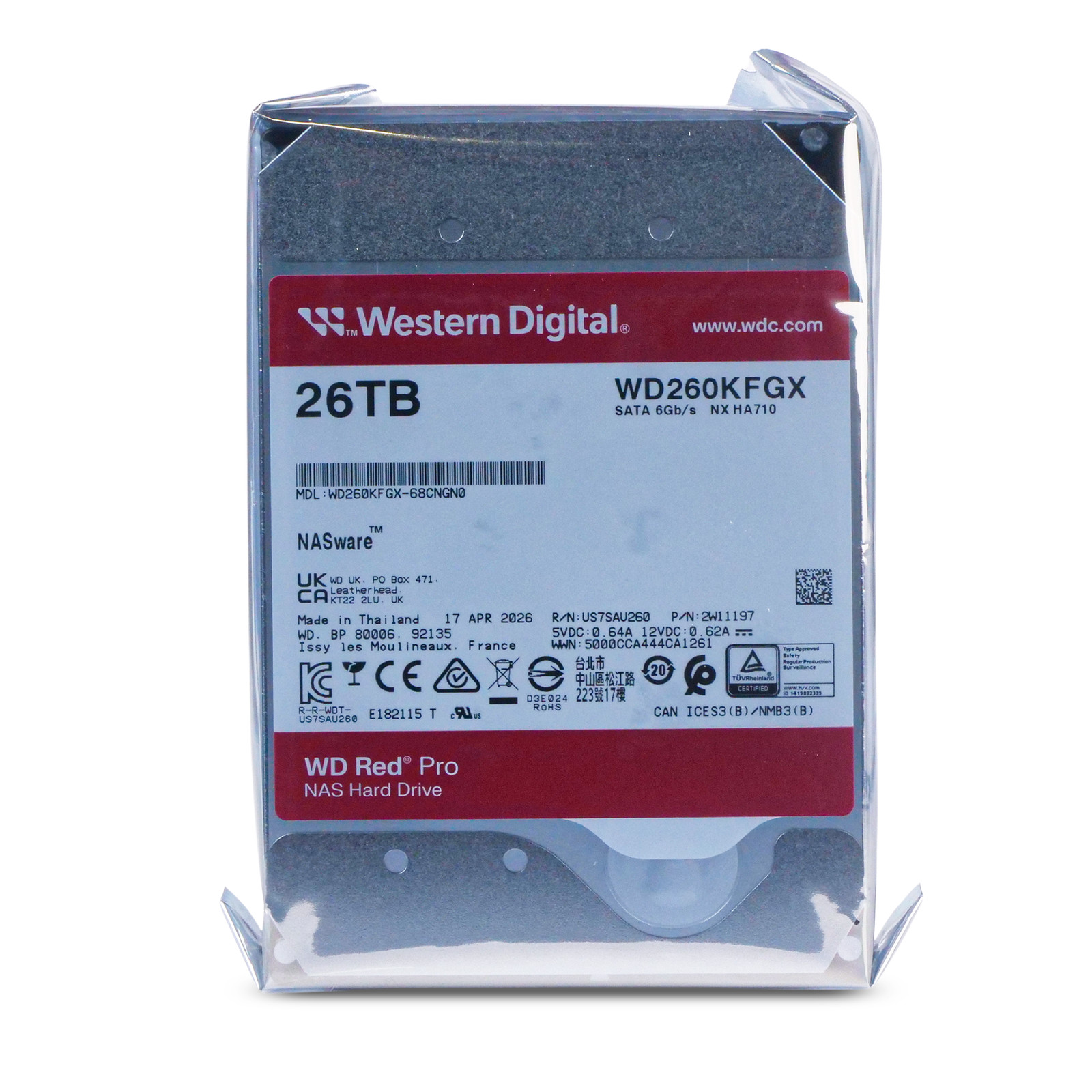 Western Digital Red Pro 26TB WD260KFGX 7.2K RPM SATA 6Gb/s 512e 3.5″ NAS HDD
