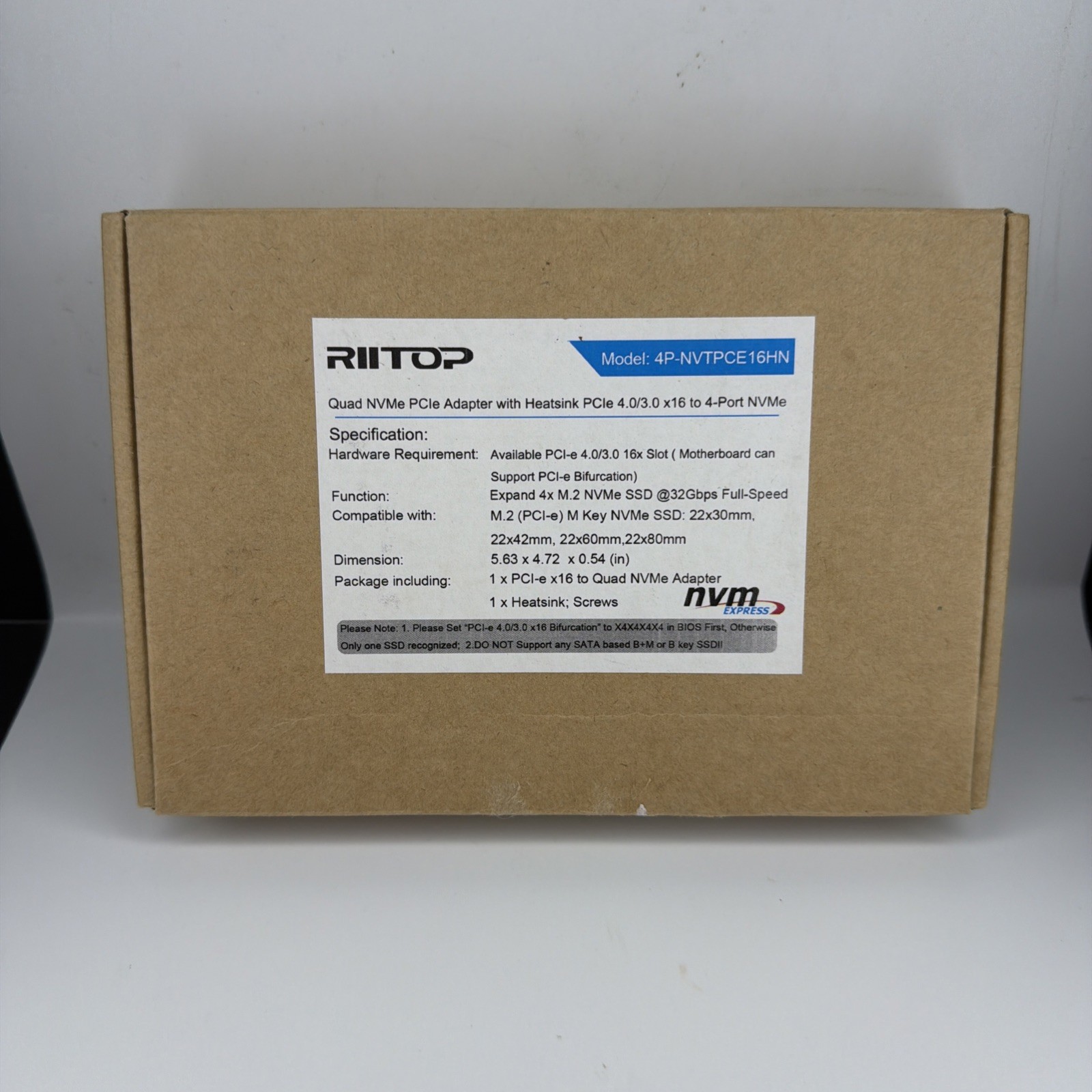 Quad NVMe PCIe Adapter RIITOP 4-Port NVMe to PCI-e 4.0/3.0 x16 Expand Controller