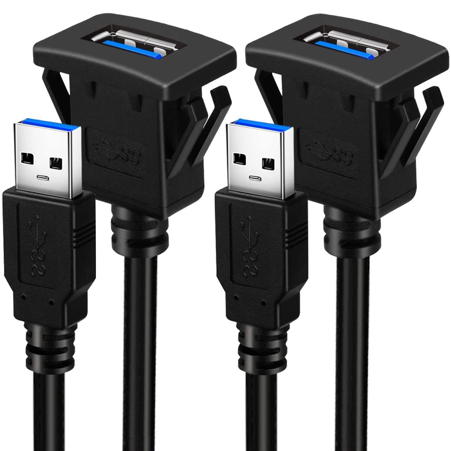 2 Pack USB 3.0 Flush Mount Extension Cable – 1ft Single Port for Car, Truck, Boa