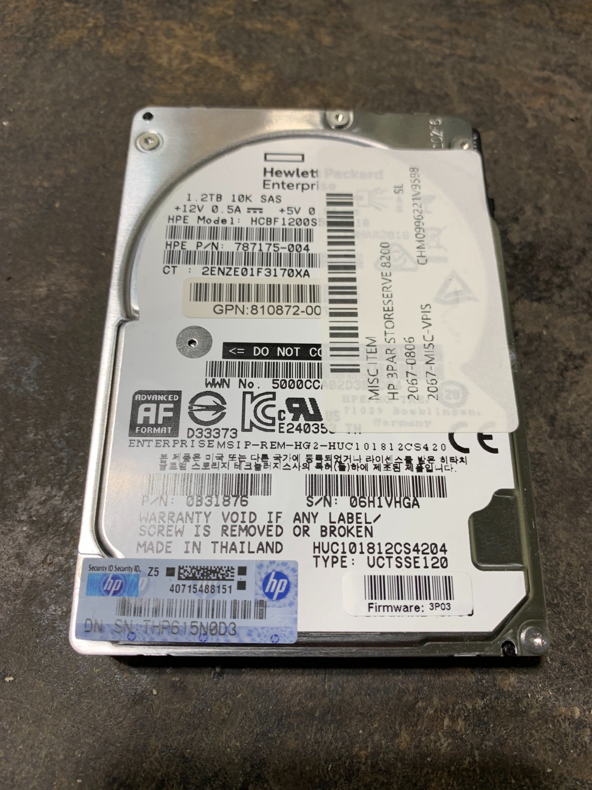787175-004 HP HGST 1.2TB 12G SAS 10K 2.5″ SFF HDD HARD DRIVE HUC101812CS4204