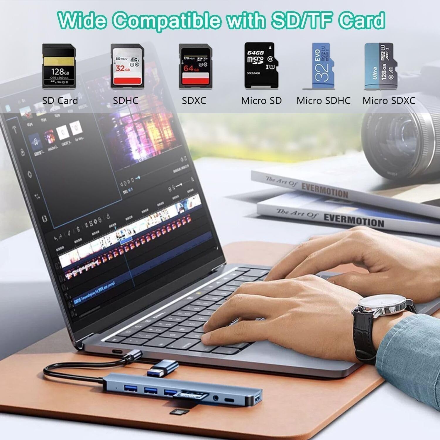 8-in-1 USB C & USB A Hub USB 3.0 Docking Station Adapter for Laptop PC 8-in-1