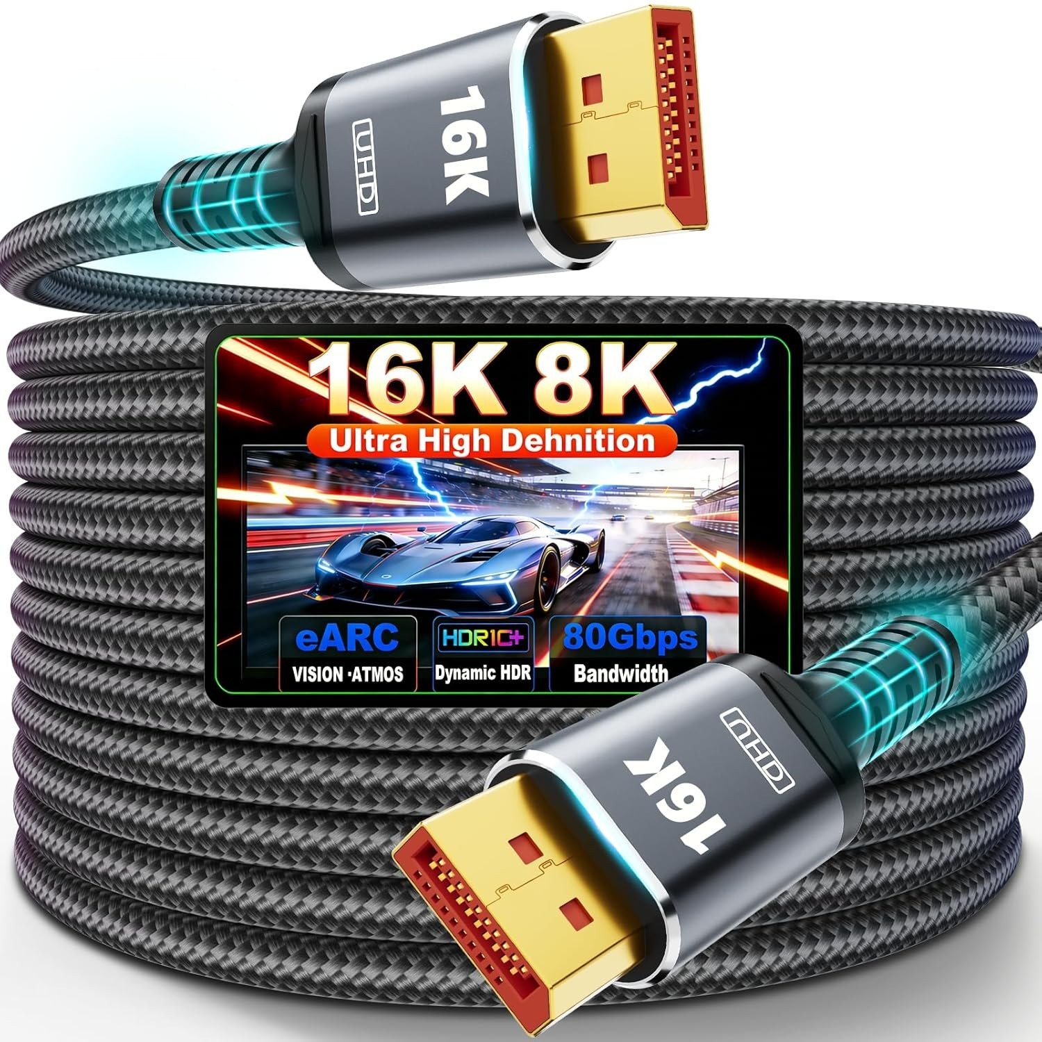 16K DisplayPort Cable 2.1 | 1.5FT to 20FT Lengths for Versatile Use