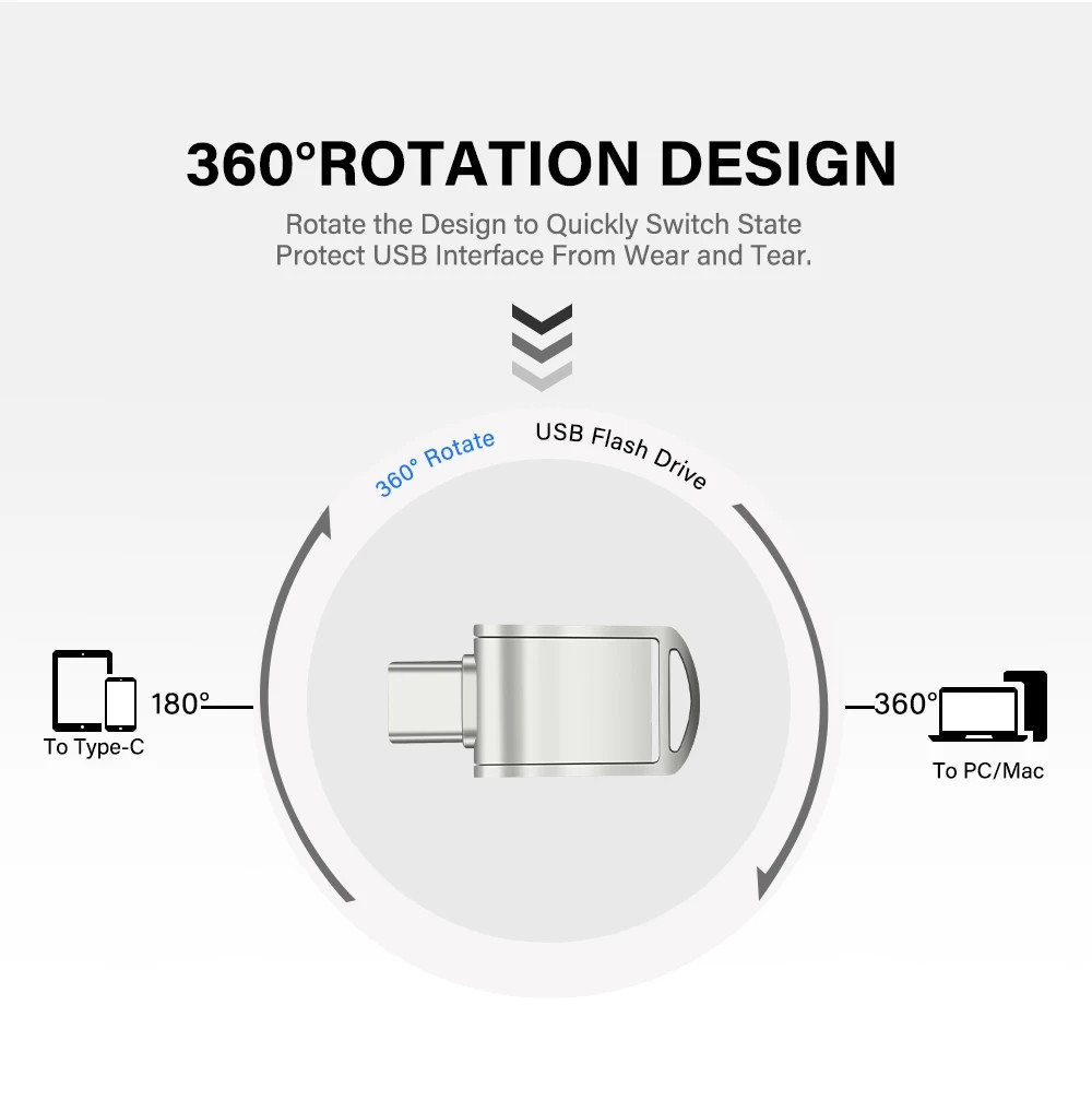 Metal USB Flash Drive 4GB 8GB 16GB Type-C OTG USB 2.0 Memory Stick Mini Pen