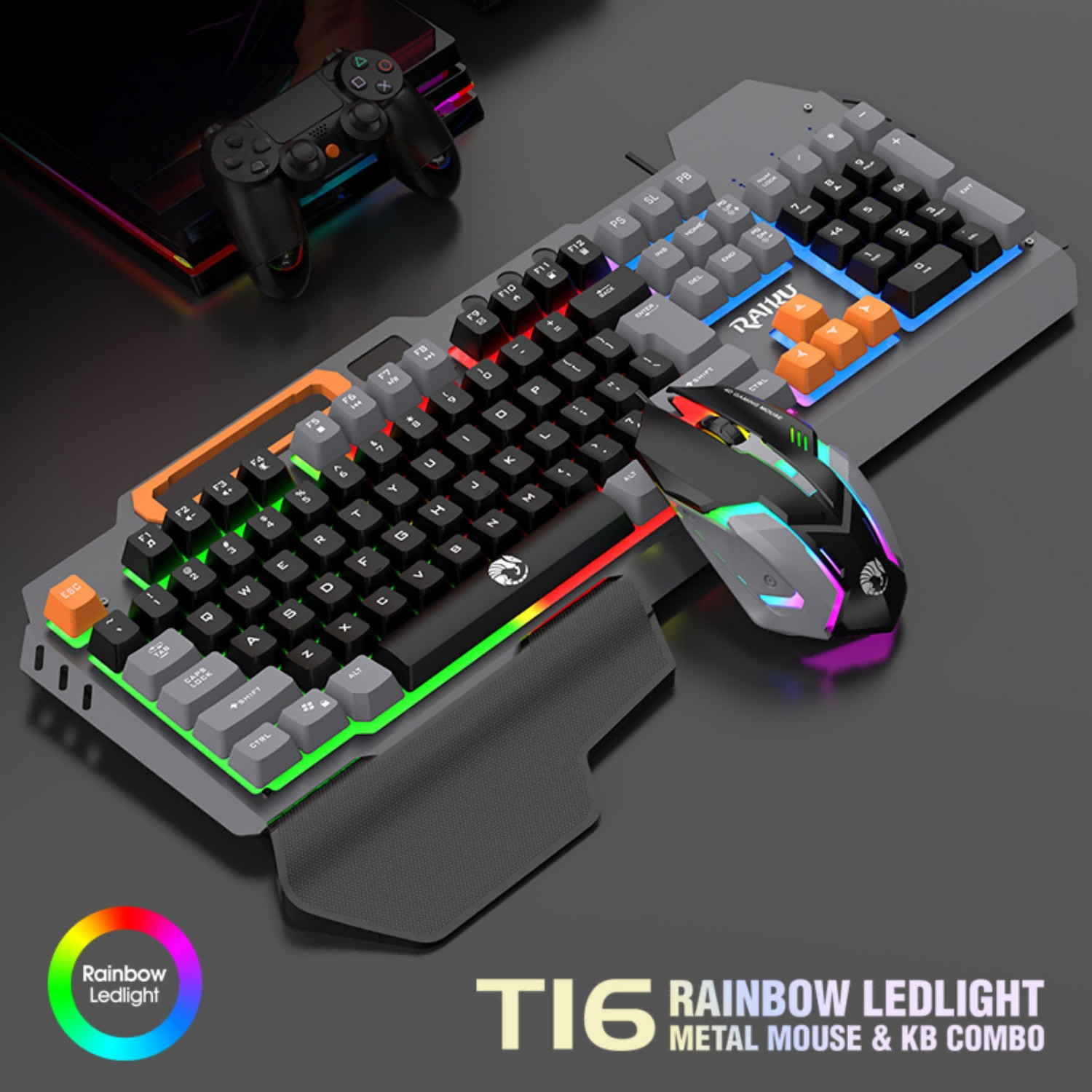 New Wired Gaming Keyboard Mouse Combo with Wrist Rest RGB LED Backlit Gaming Set