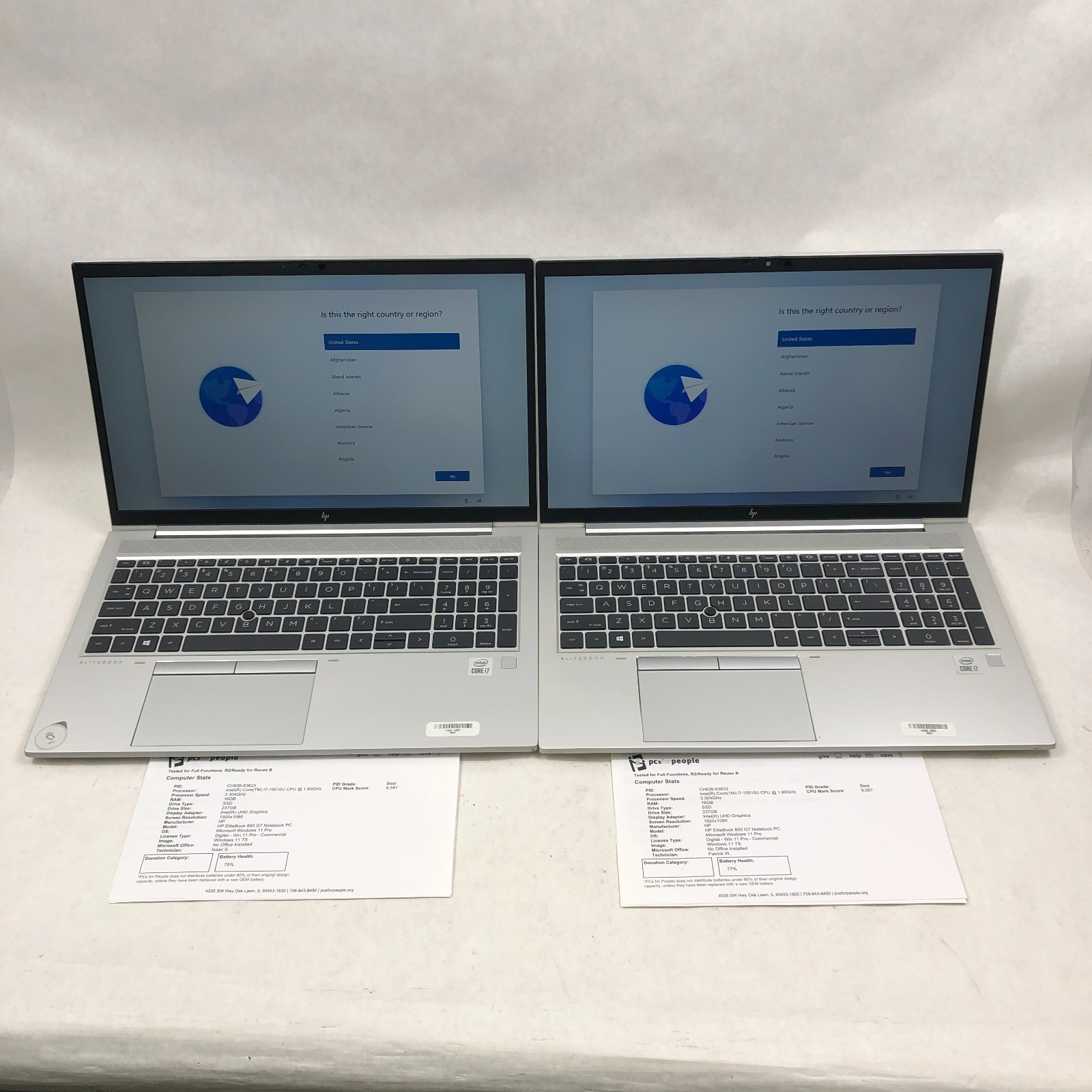 Lot of 8 HP Elitebook 850 G7 Intel i7-10510U 1.80GHz 16GB RAM 256GB SSD W11P