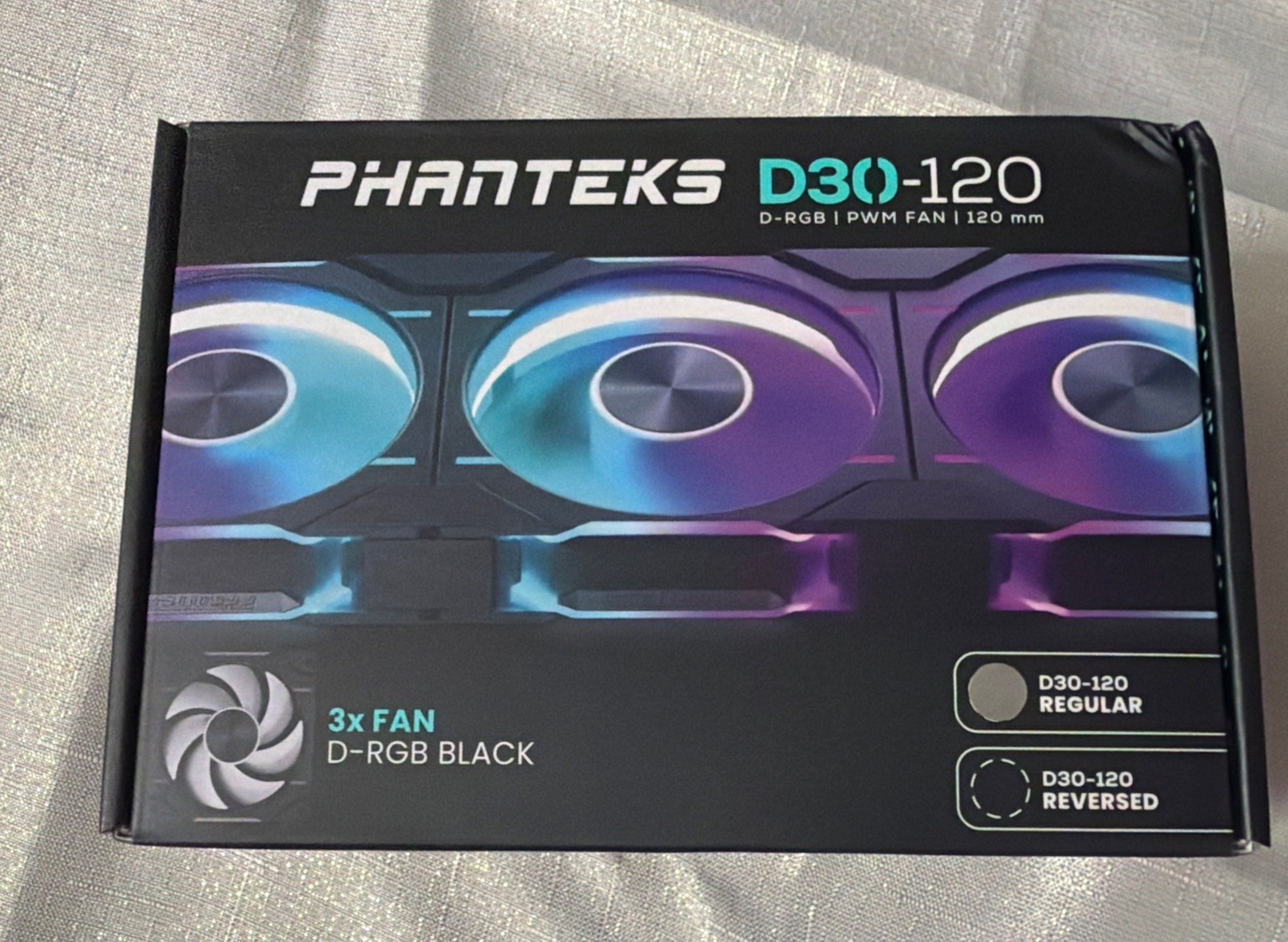 3 PACK, PHANTEKS D30 PWM Regular Airflow D-RGB 120mm fans, 30mm Thick