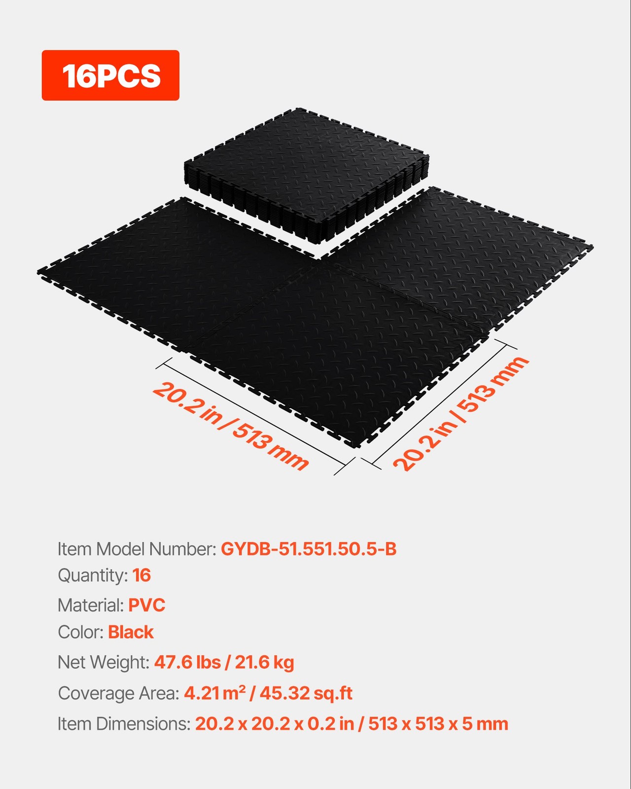 Garage Floor Tiles Interlocking, 16 Pack 20.2 x 20.2 x 0.2 in Interlocking Modul
