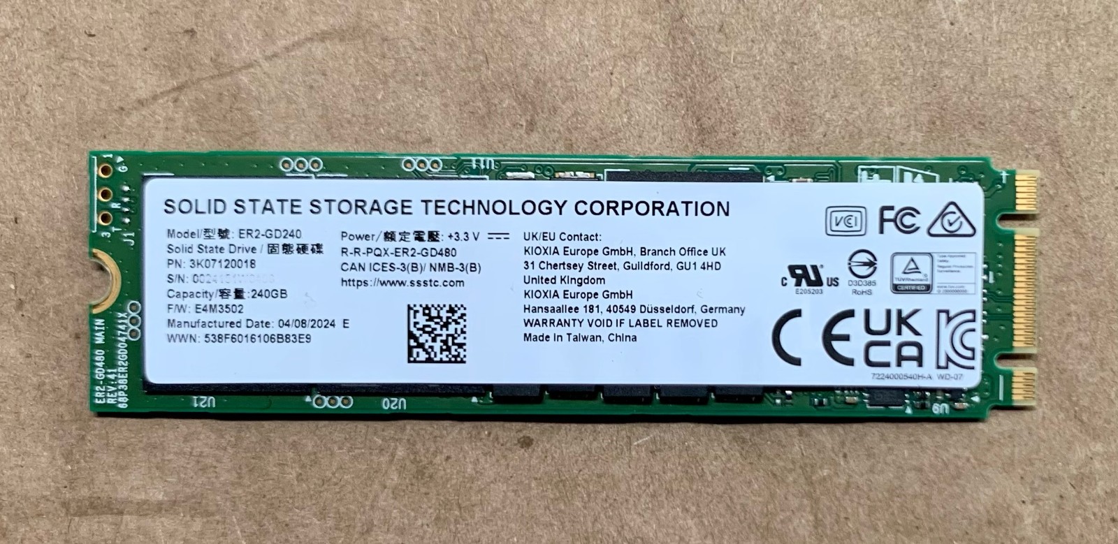 Kioxia 240GB 2280 M.2 SATA III 6Gb/s SSD ER2-GD240 3K07120018 100% Health