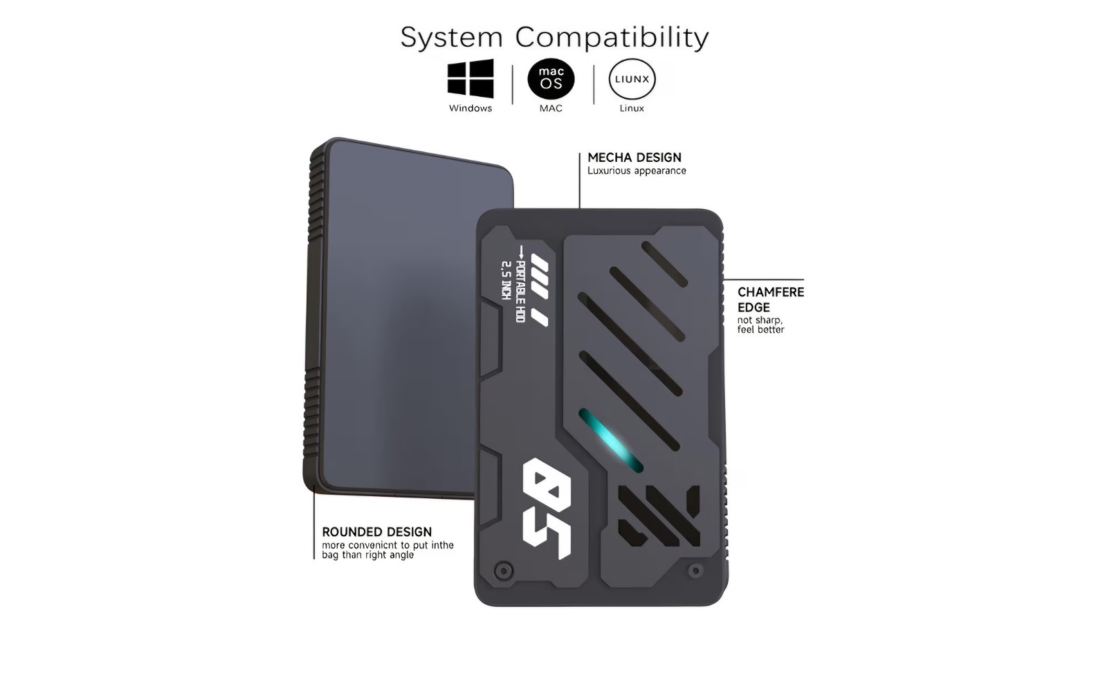 250G Portable External Hard Drive USB 3.0 HDD Storage for PC, Laptop, Mac New