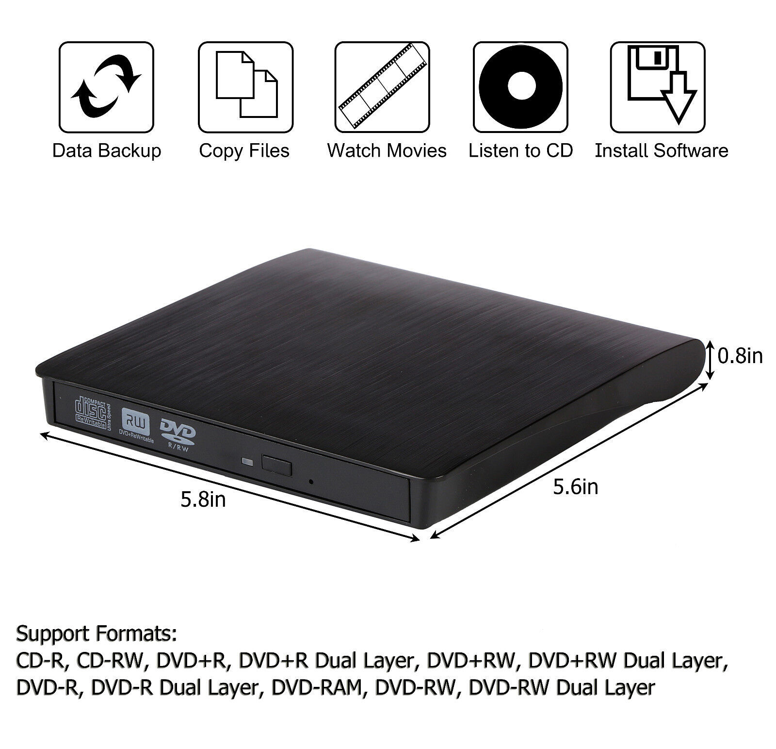 Slim External CD/DVD Drive USB 3.0 Player Burner Reader for Laptop PC Mac HP US