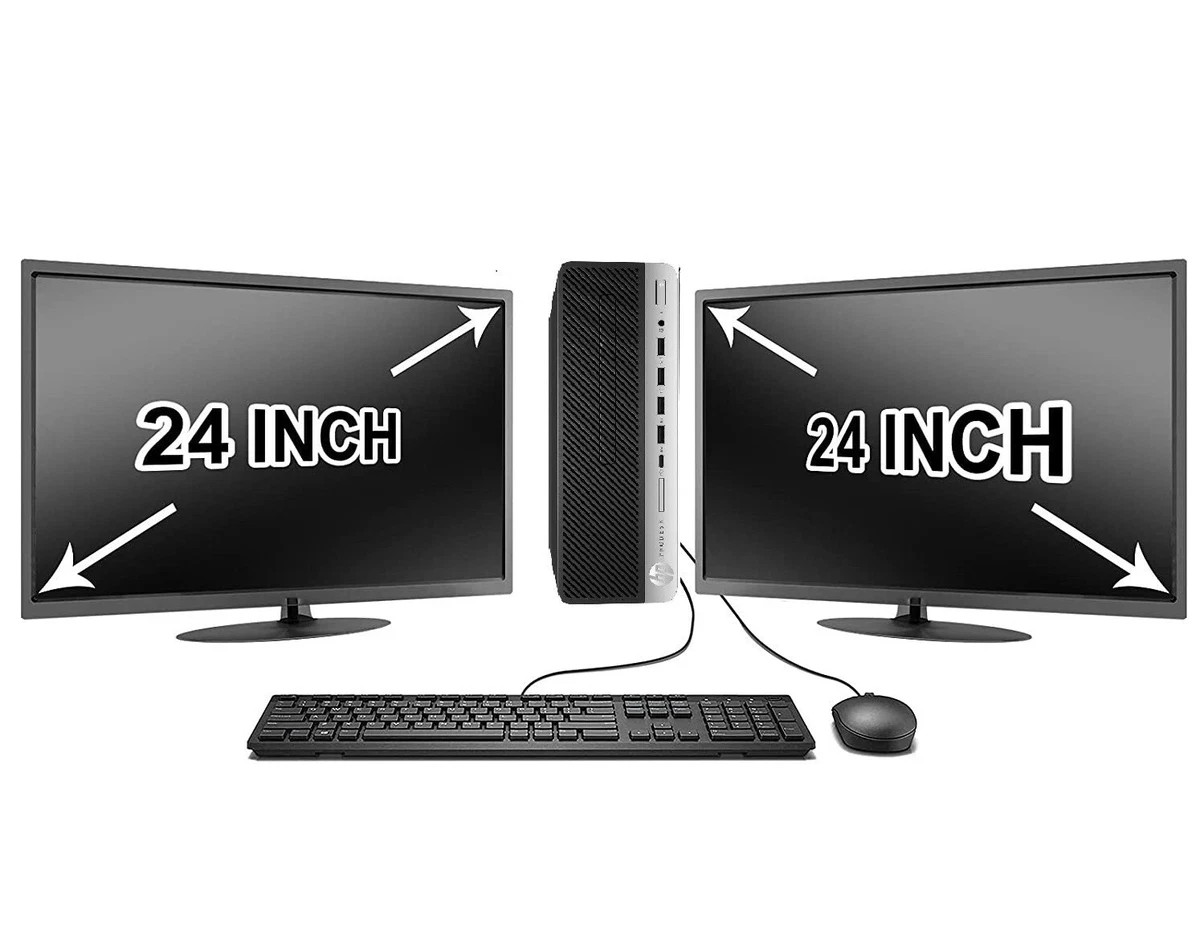 hp AMD Quad Core Windows 11 Computer PC with Dual 24″ LCD monitors Bluetooth