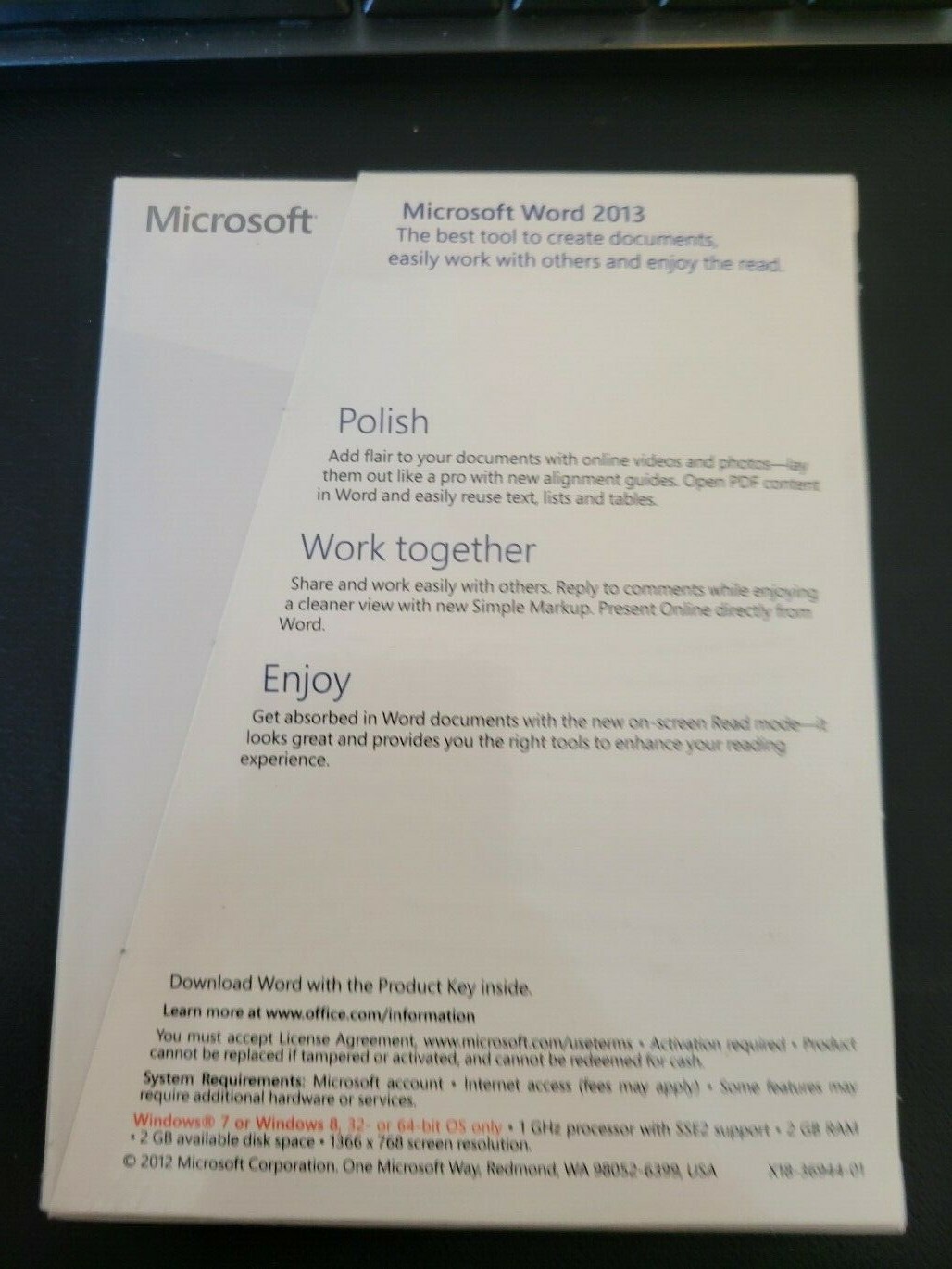 Microsoft Word 2013 Key Card