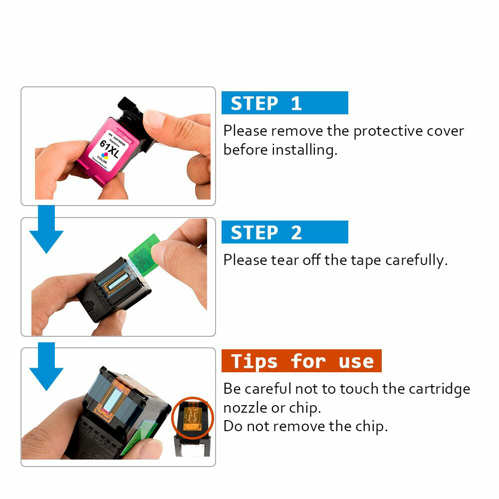 Ink Cartridge Black Color for HP 60XL 61XL 63 XL 65 XL 62 XL-With New Chip