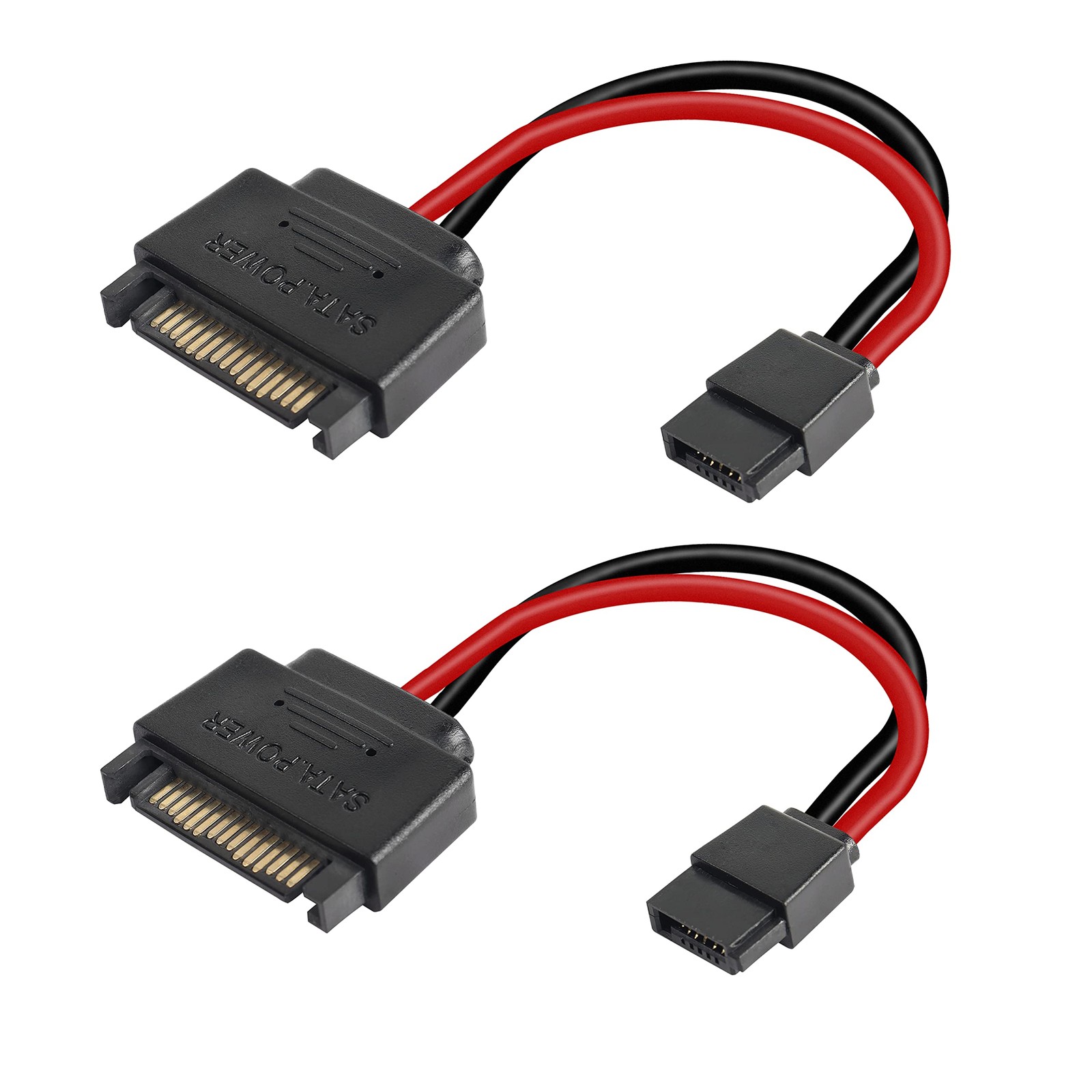 SATA 15-Pin Male to SATA 6-Pin Female Power Adapter Cable Slimline 2-Pack
