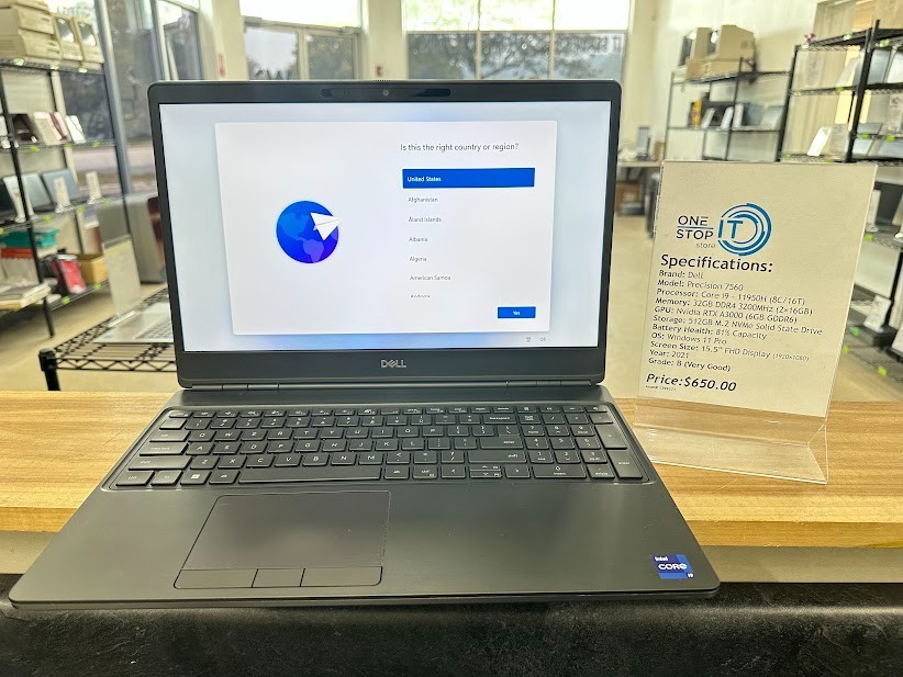 Dell Precision 7560 Core i9 11950H 32GB DDR4 Nvidia RTX A3000 512GB SSD 2021