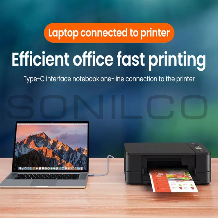 Sonilco USB-C to USB-B 2.0 Cable Nylon Epson HP Canon Brother Printer Scanner