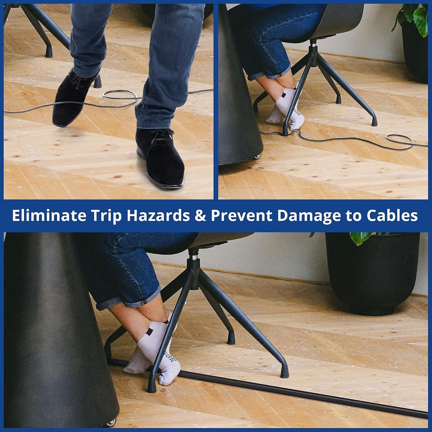Floor Cable Cover 4ft Cable Management Floor Protector Black for Power Cords