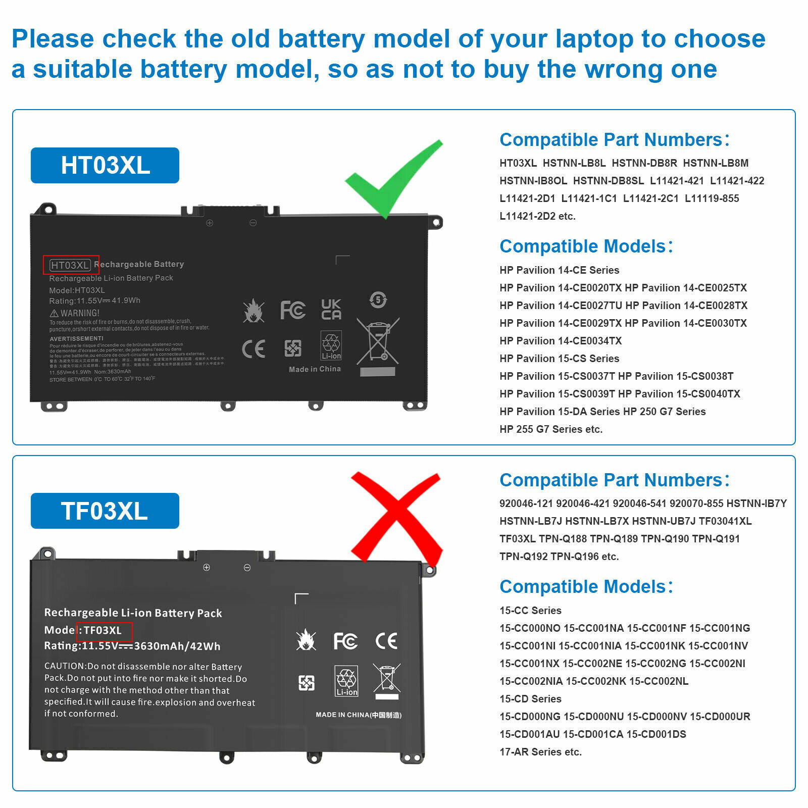 ✅ For HP HT03XL battery L11421-2C2 L11119-855 for Hp Pavilion 14-CE 14-CF 15-CS