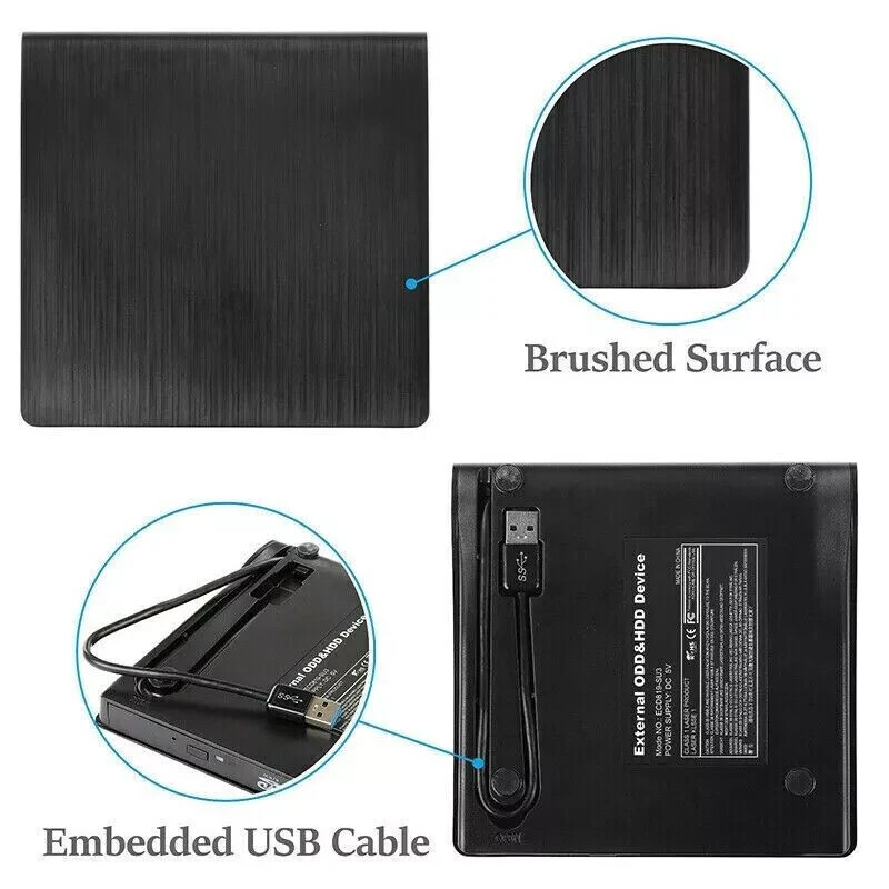 Slim External CD DVD Drive USB 3.0 Disc Player Burner Writer For Laptop PC Mac