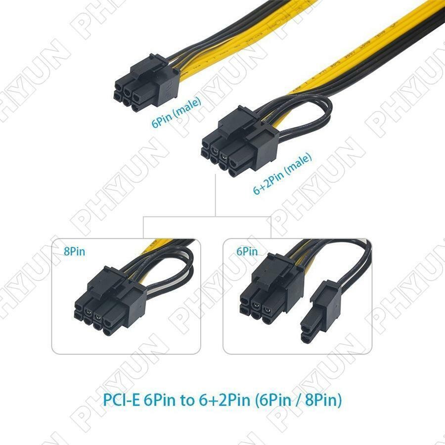 10 Pcs 50cm 6 pin to 8 pin (6+2Pin) PCI-E Cable 18AWG Mining Breakout Cable USA