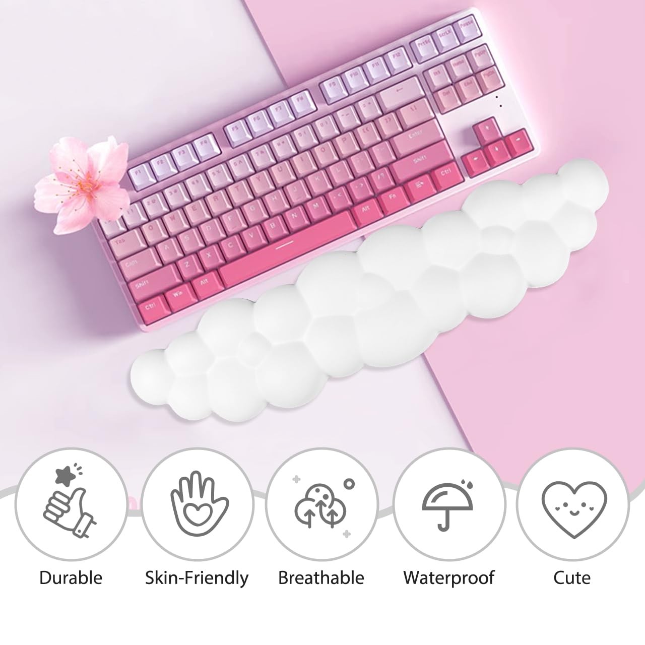 JIKIOU Upgrade Leather Cloud Keyboard Wrist Rest, 16.9×4.3×0.82in, 01white